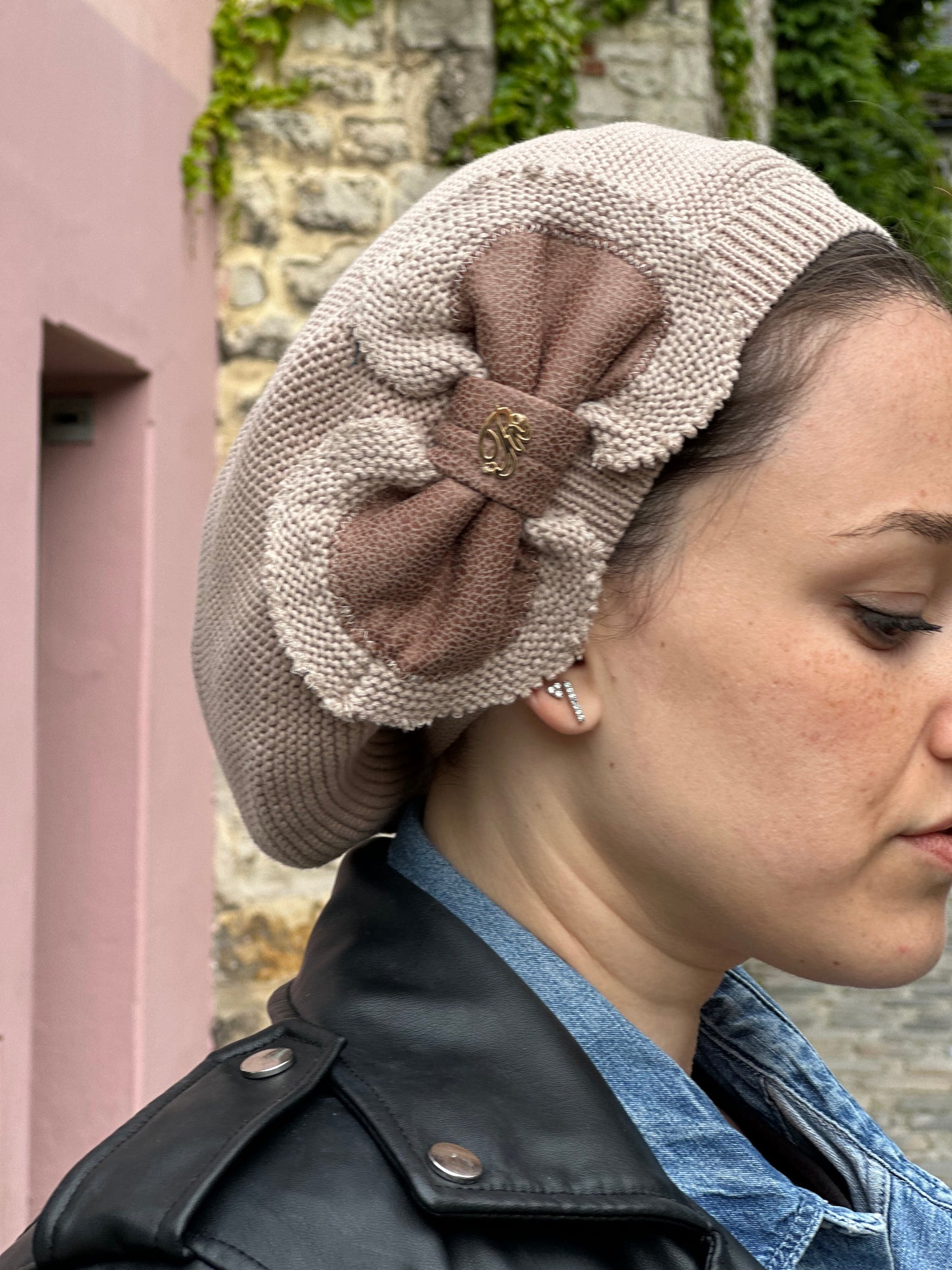 Beret Beige Noeud Beige