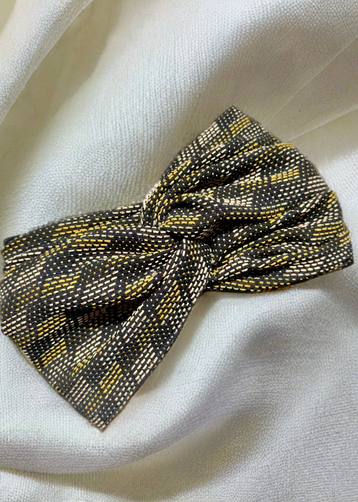 Turban Nattée Vert Jaune Ecru Fond Noir