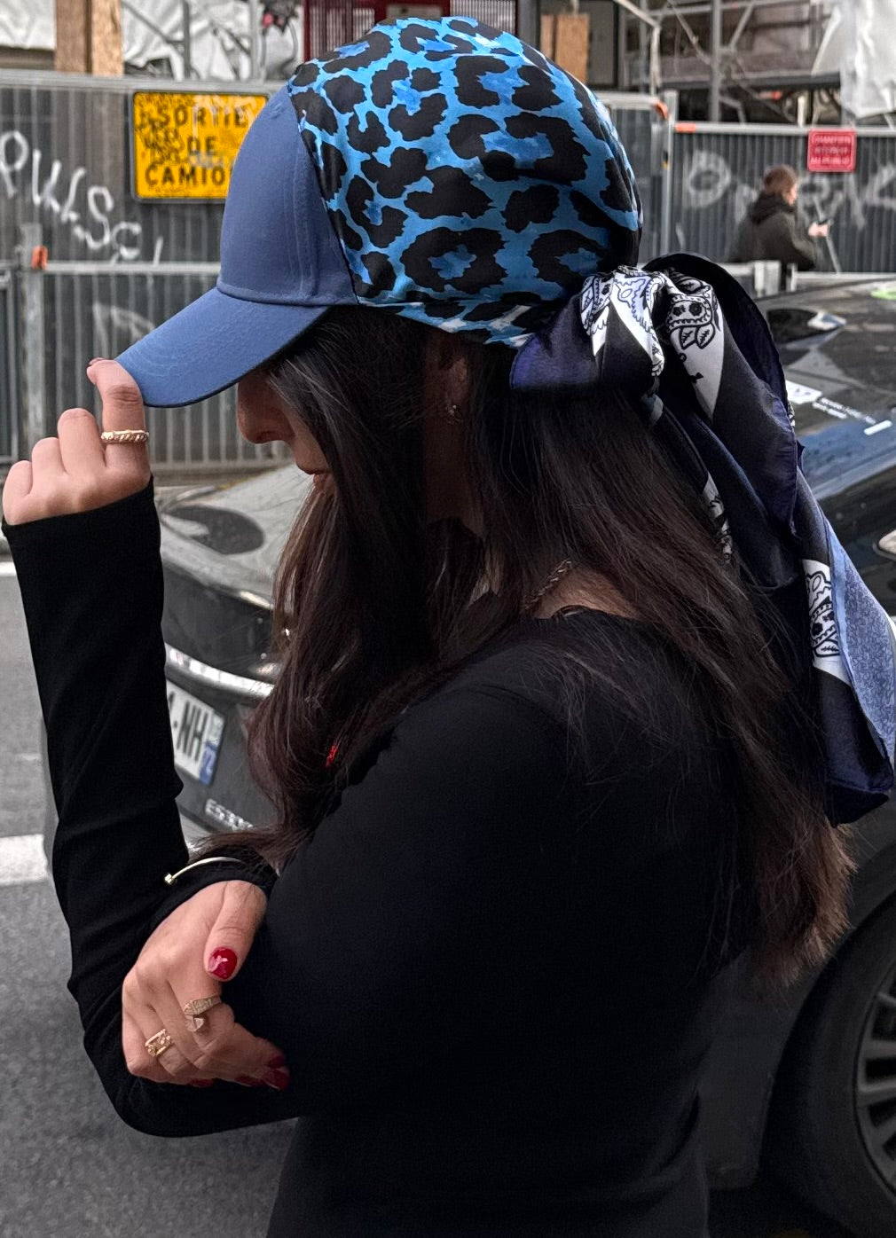 Casquette Foulard RM bleu léopard