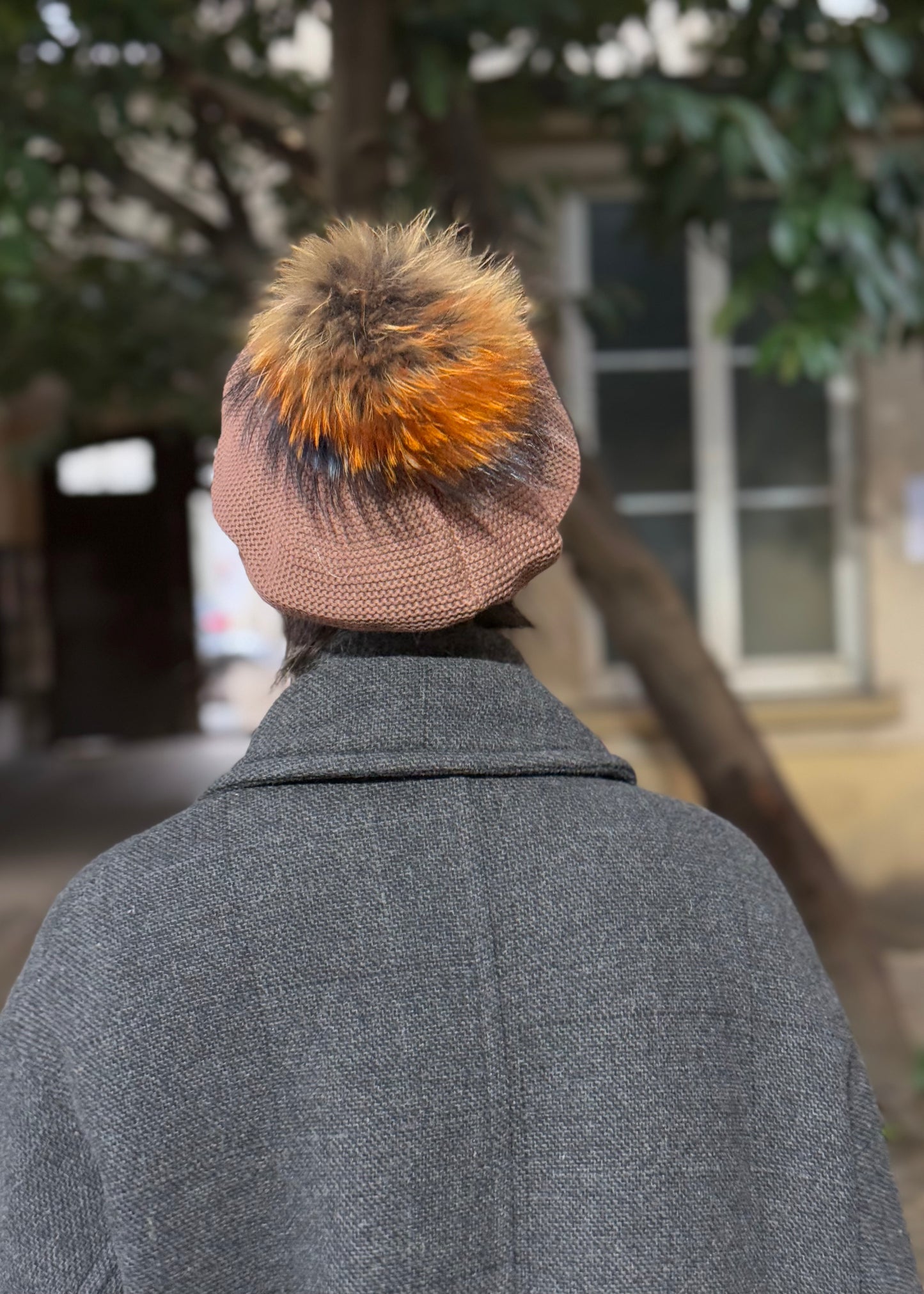 Beret Pompom marron