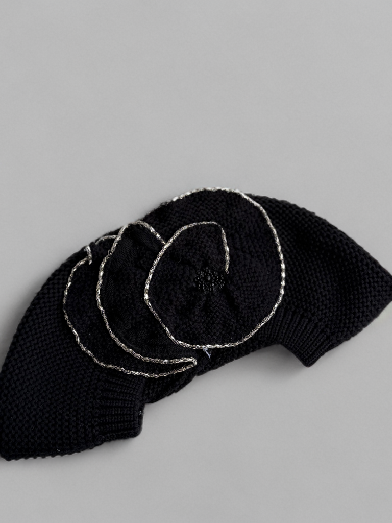 Béret Noir Motif Noir Argent