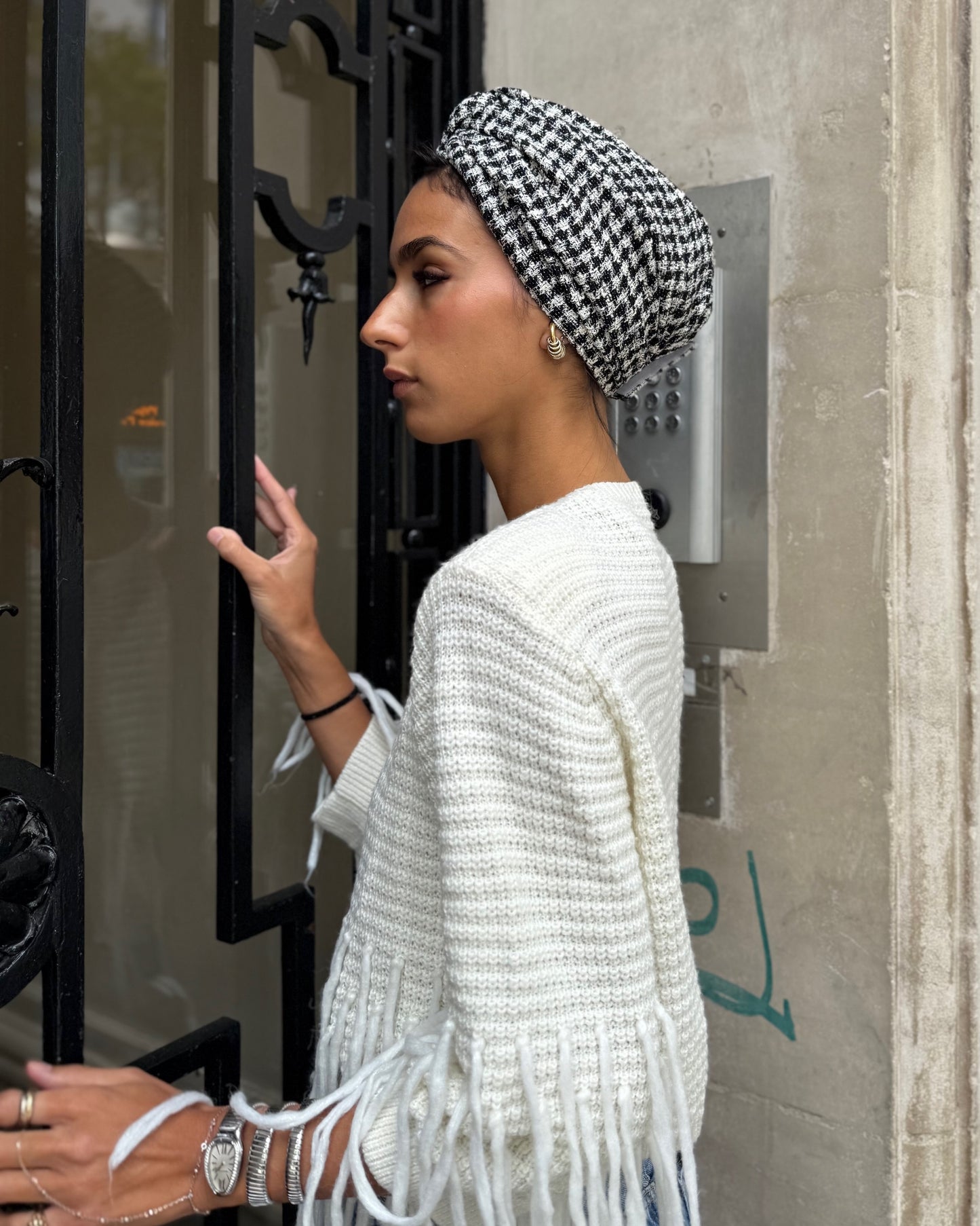 Turban tweed Carreau Noir et Blanc