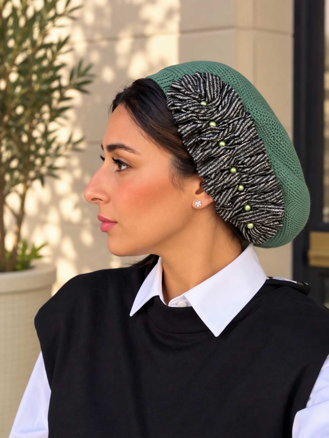 Béret Vert motif paillette