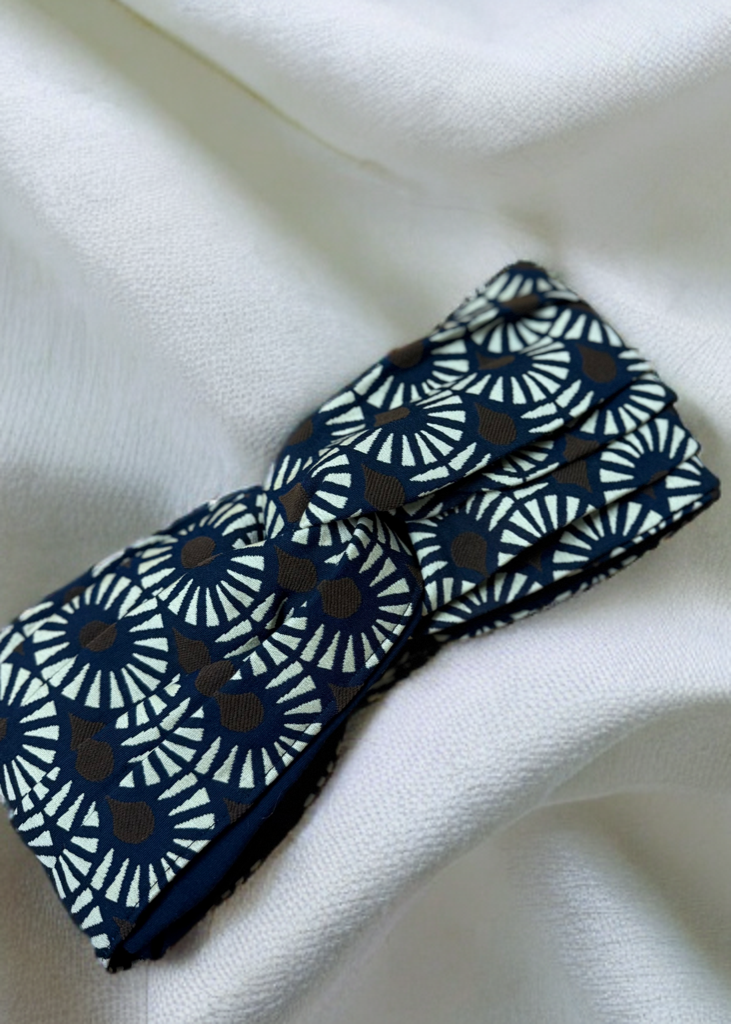 Turban Marine beige marron motif wax