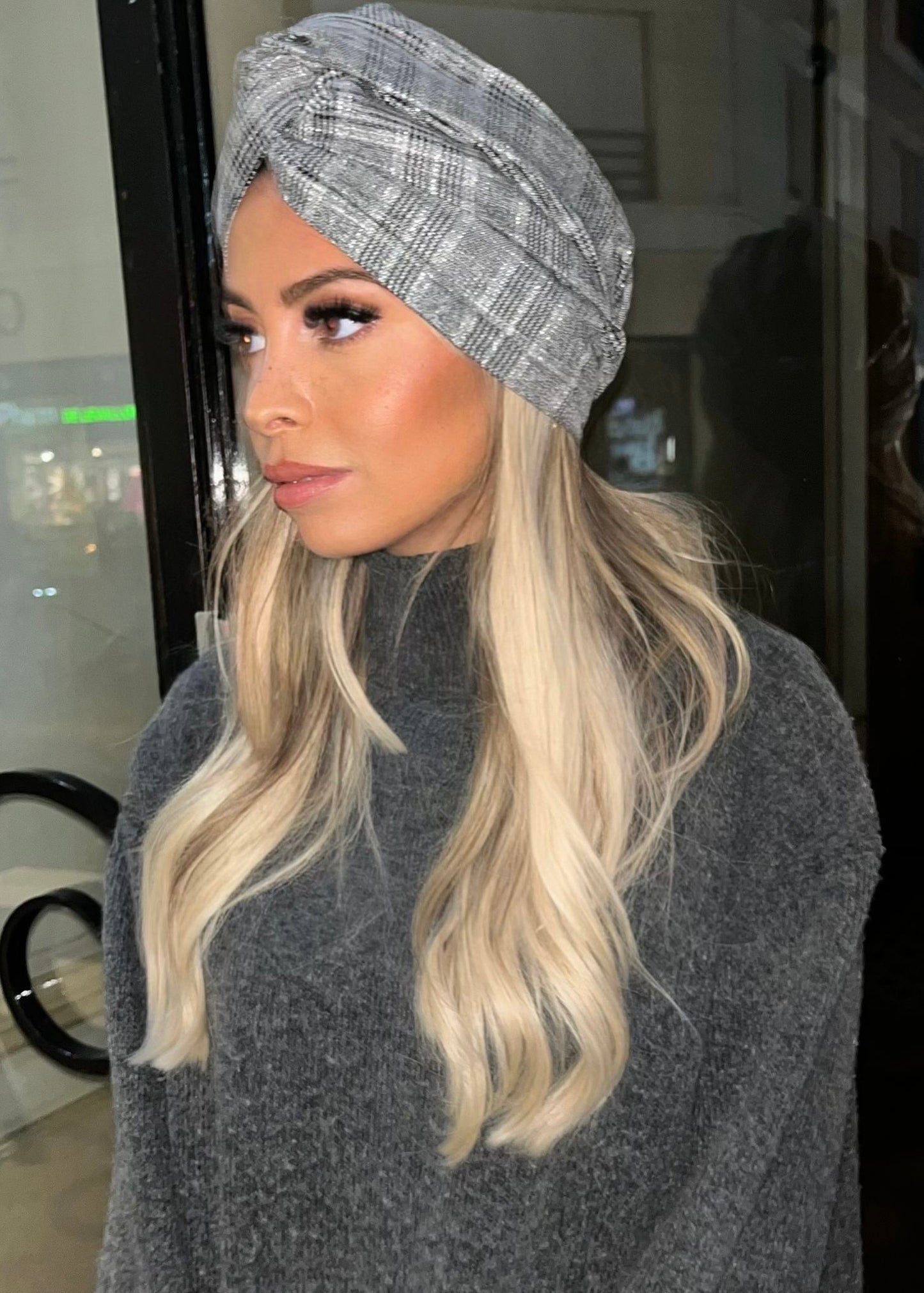 Turban Carreau Gris Argent