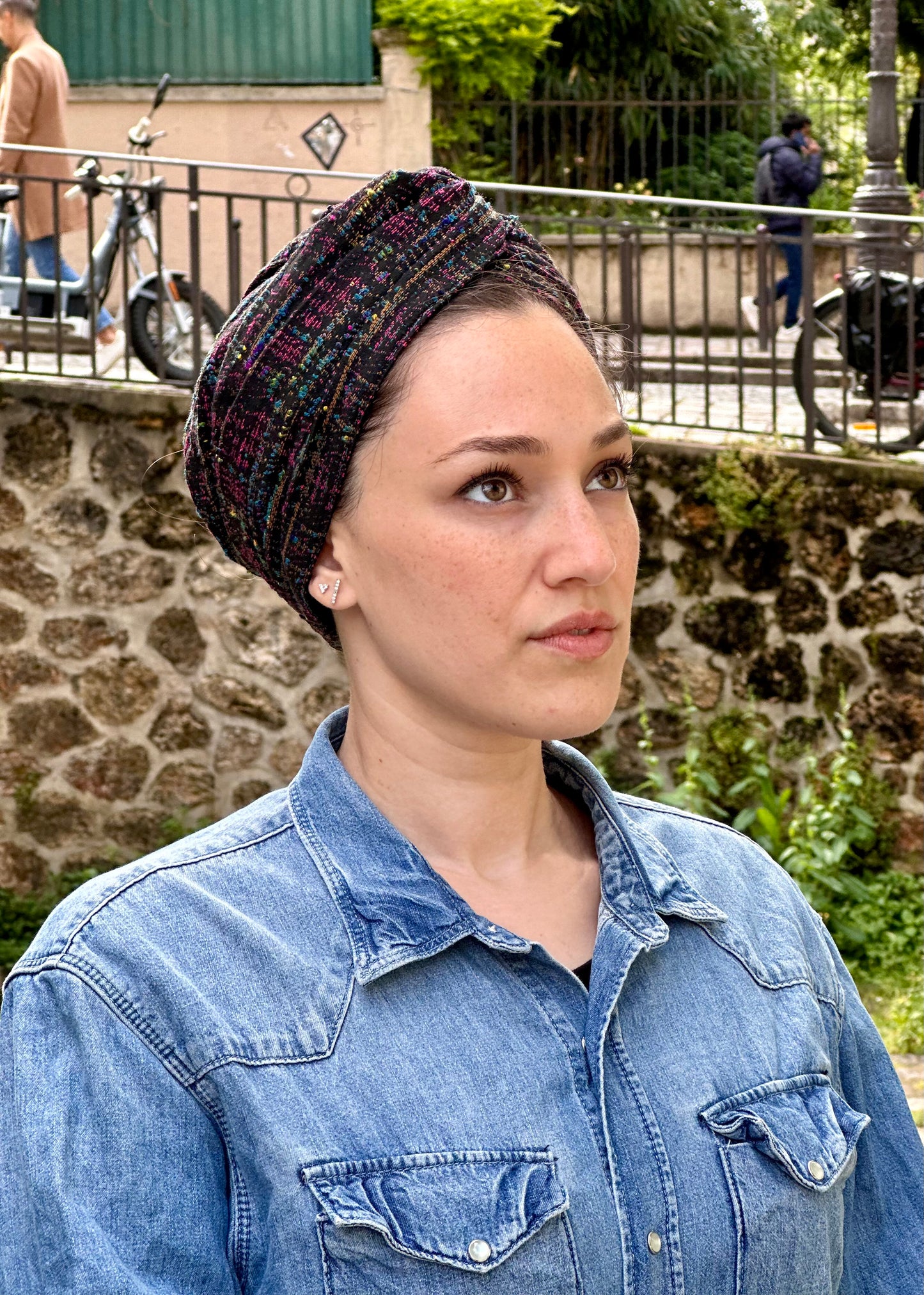 Turban Tweed Multicolore Fond Noir