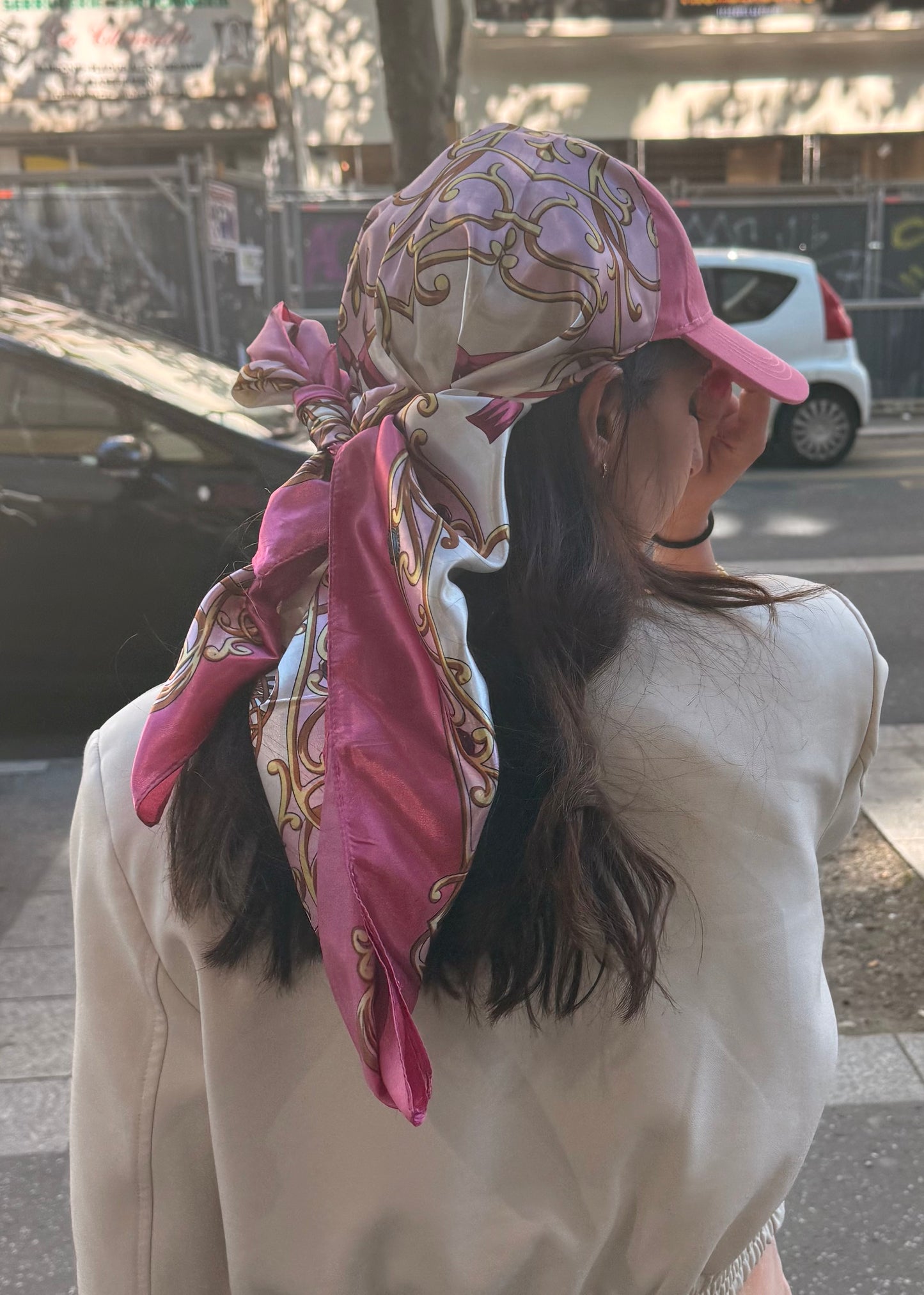 Casquette foulard rose elise