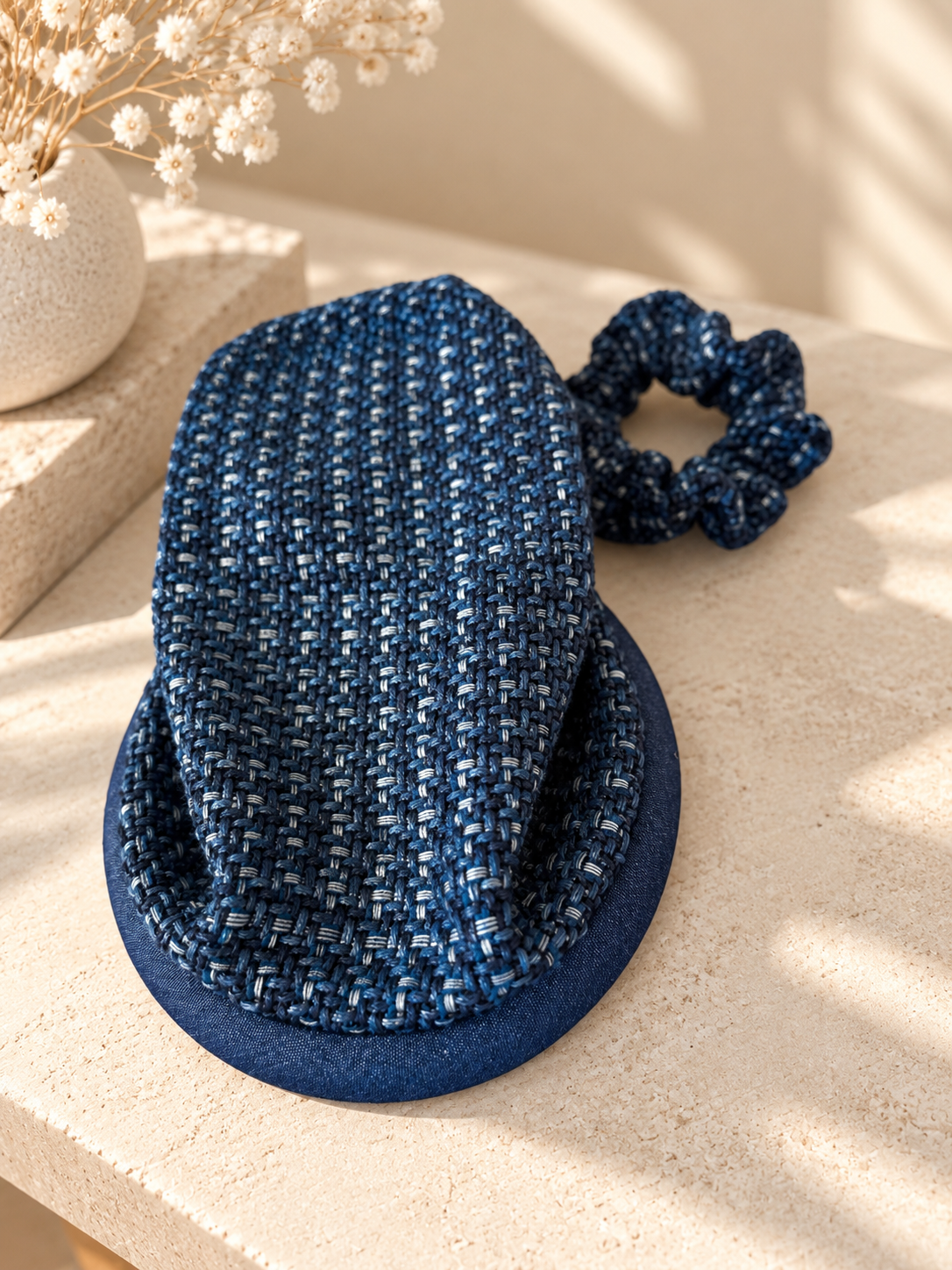 Serre-tête Jean filet Tweed Bleu