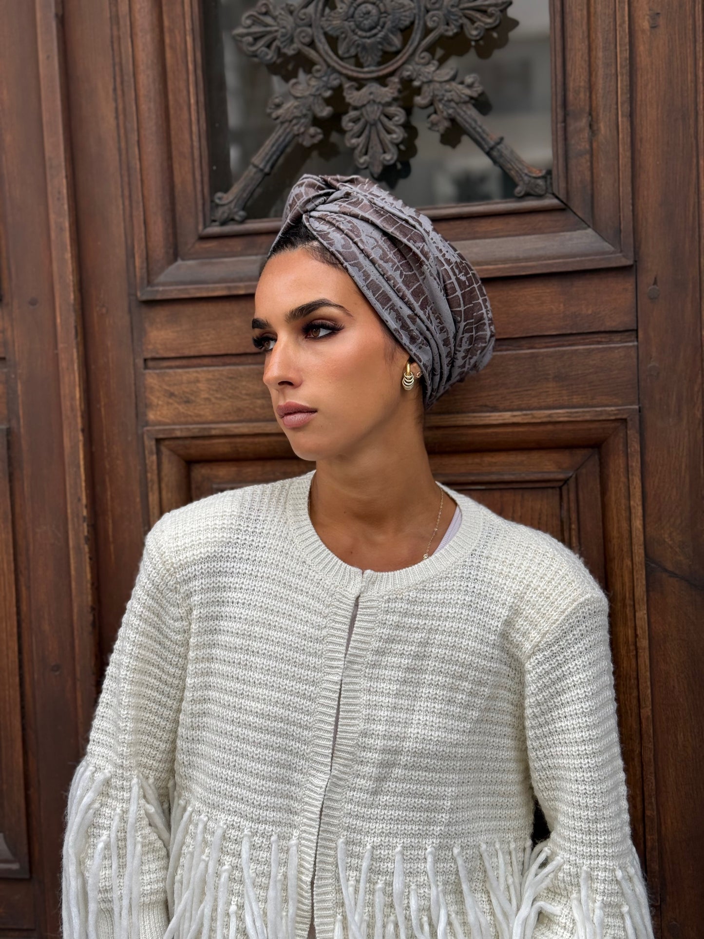 Turban Similicuir Gris