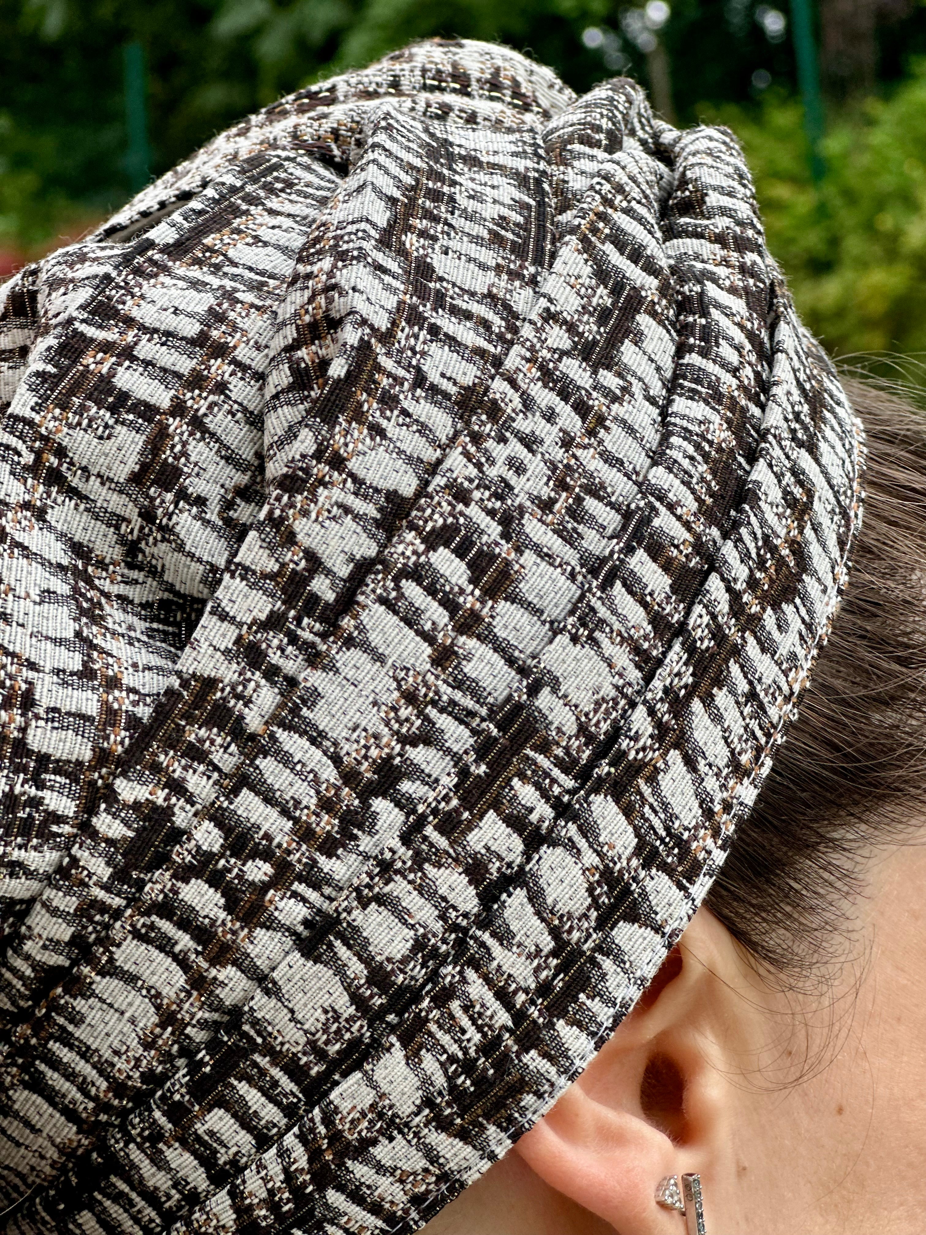 Turban tweed Beige Noir Lurex Or