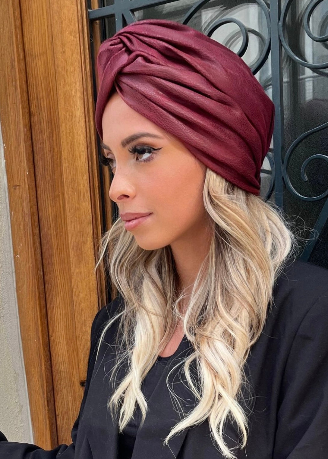 Turban Similicuir Rouge Bordeaux