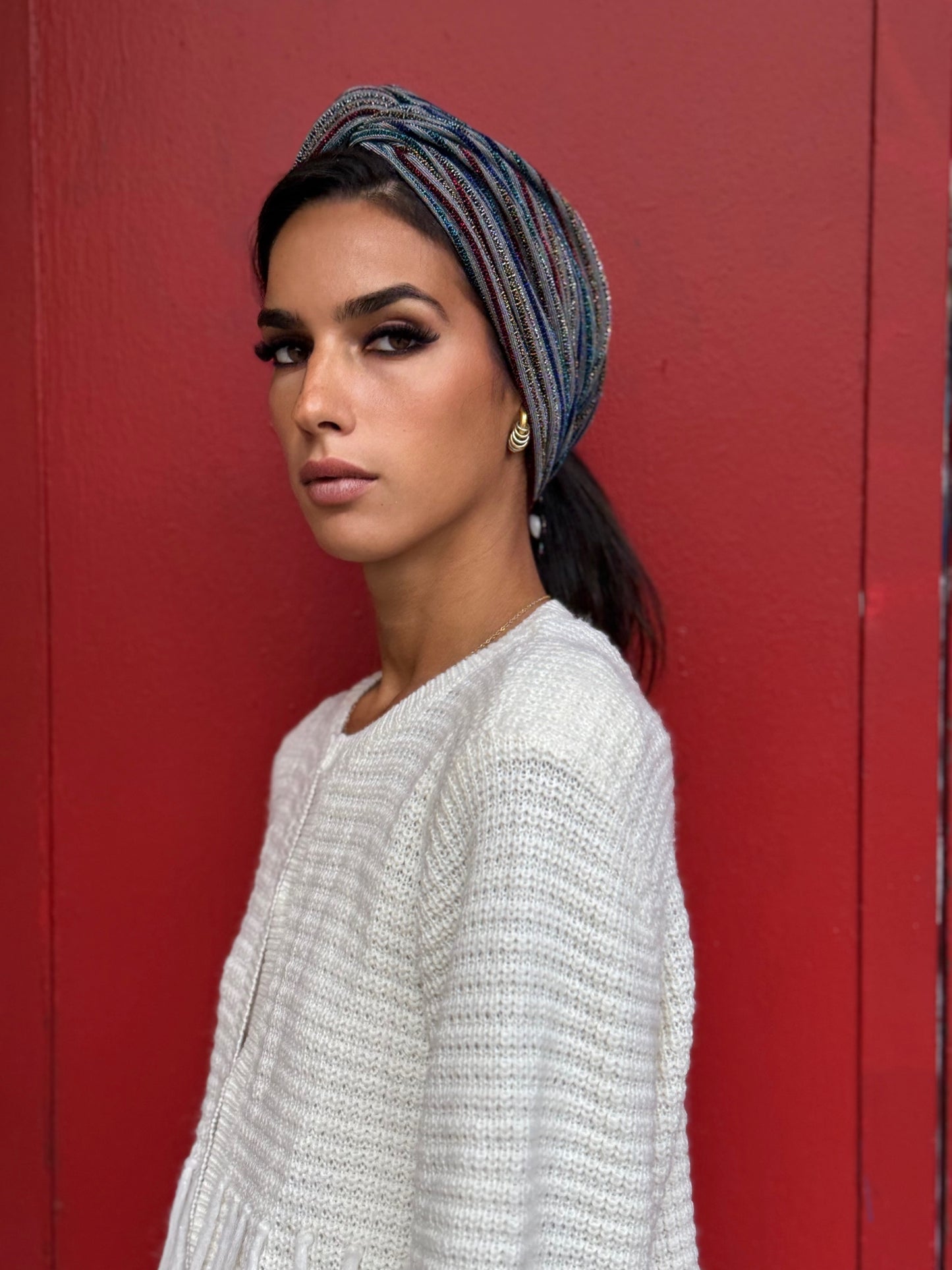 Turban lycra brillant rayure