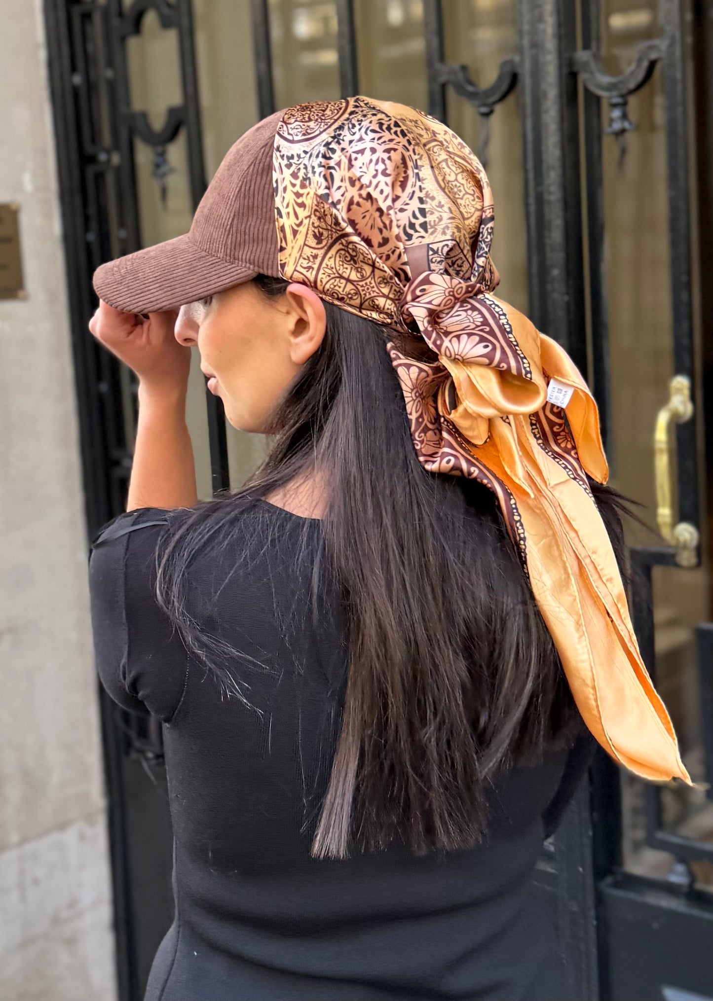Casquette Foulard marron côtelé