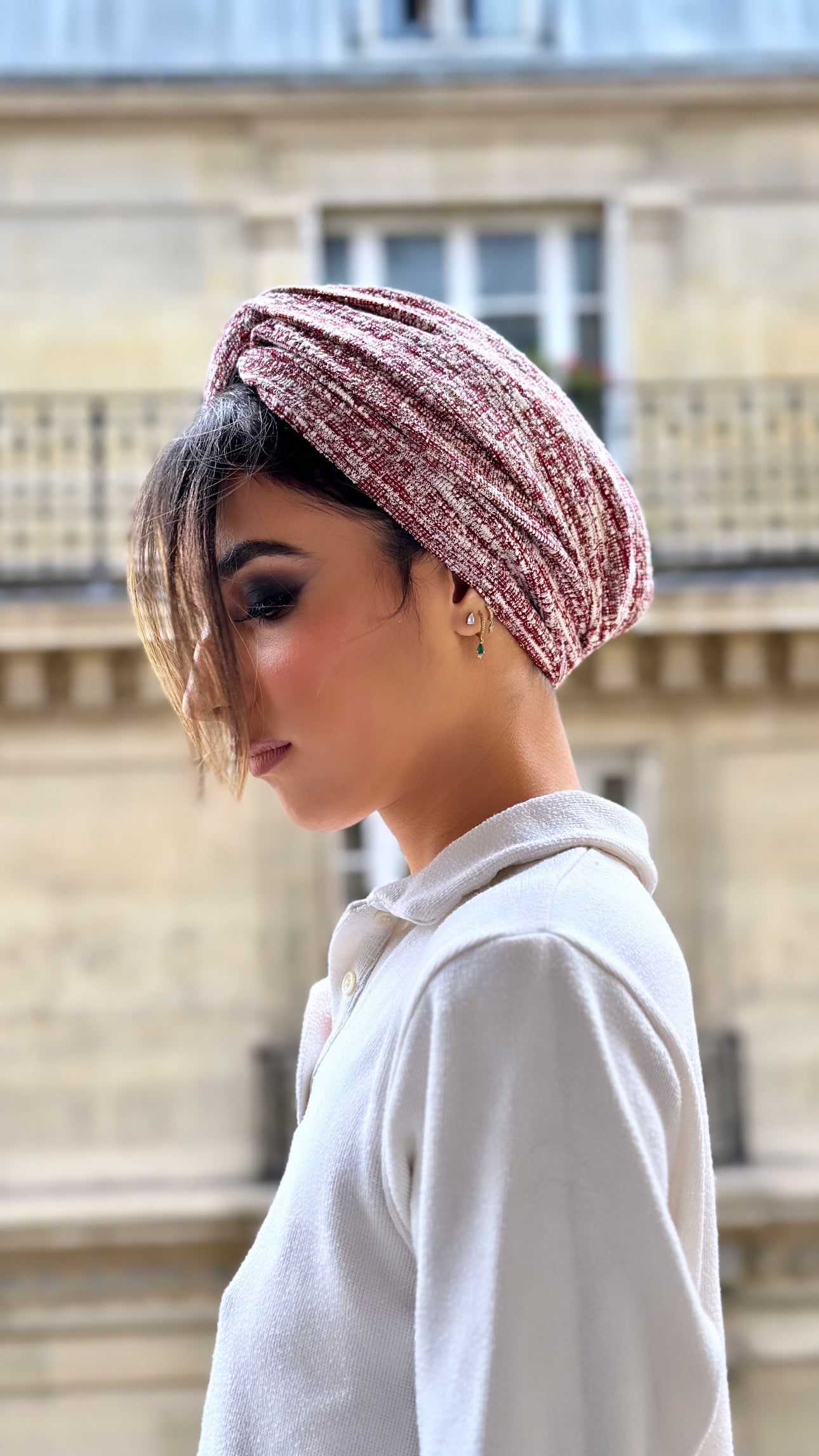 Turban Jacquard Imprimé Écru et Grenade