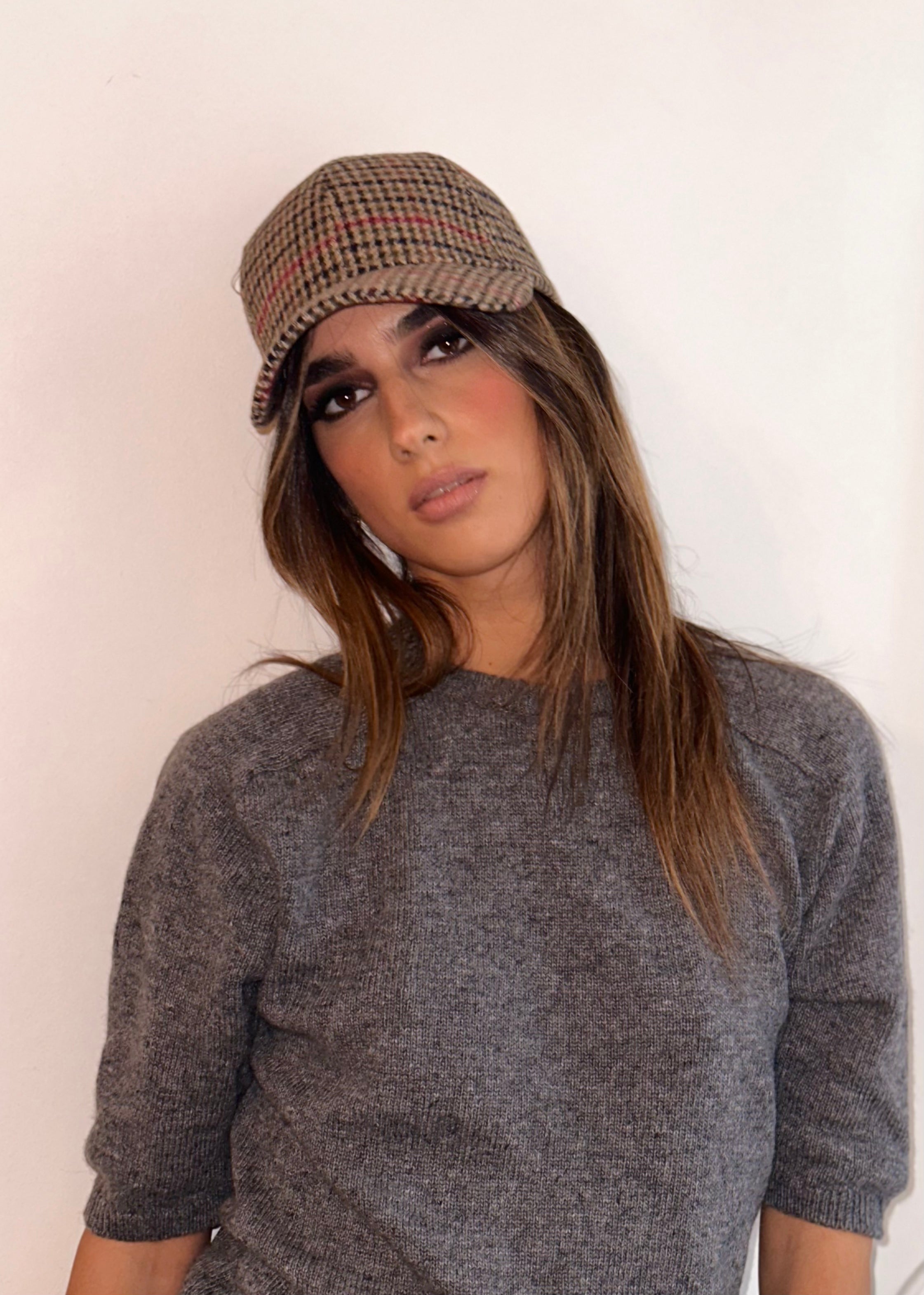 Casquette petit Carreau Beige Camel