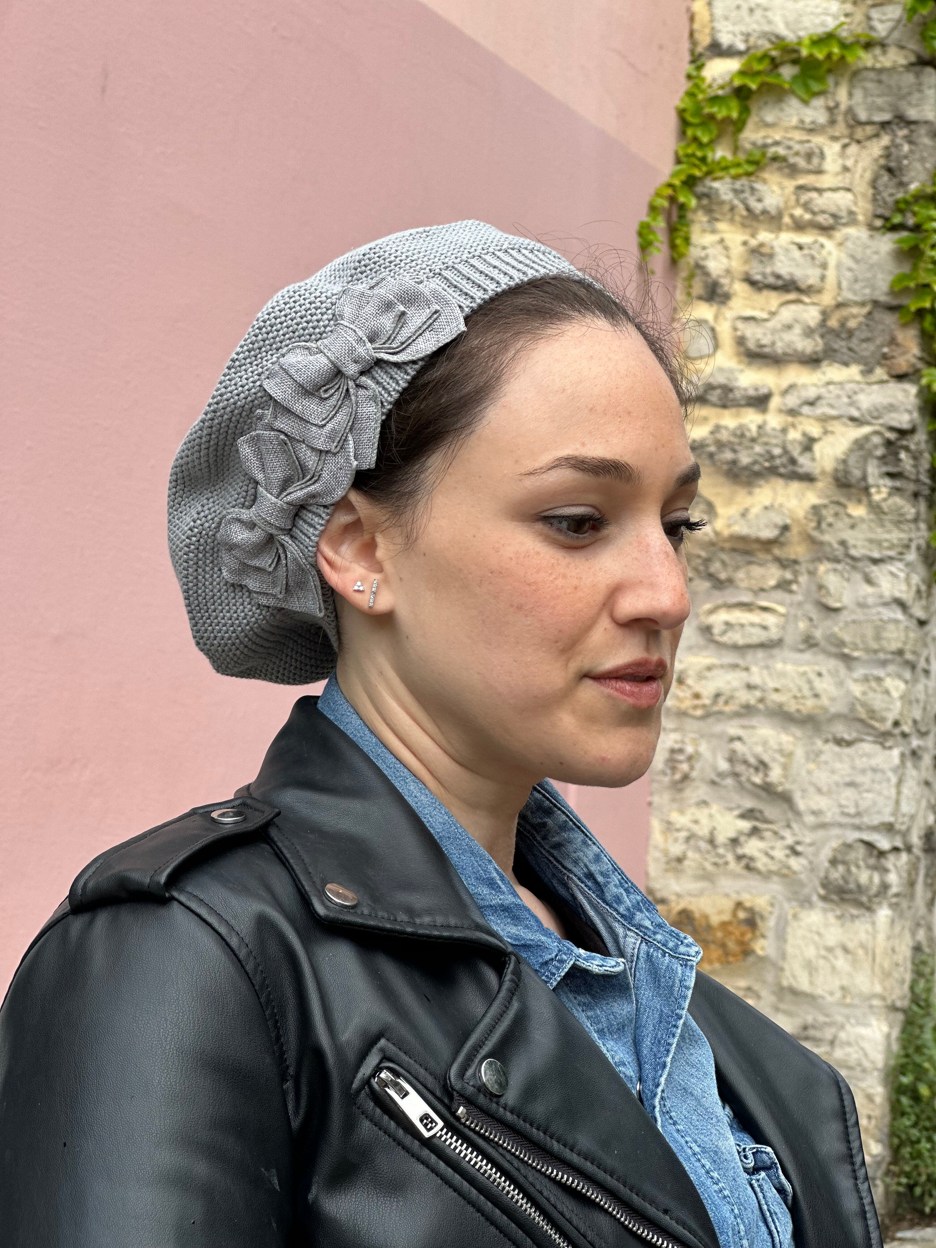 Béret Gris Motif Noeud Gris