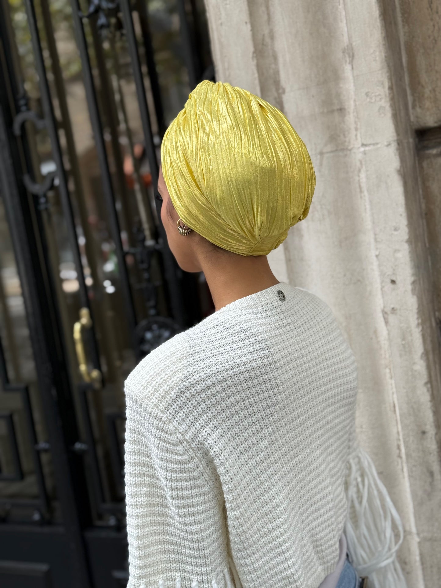 Turban lycra brillant jaune