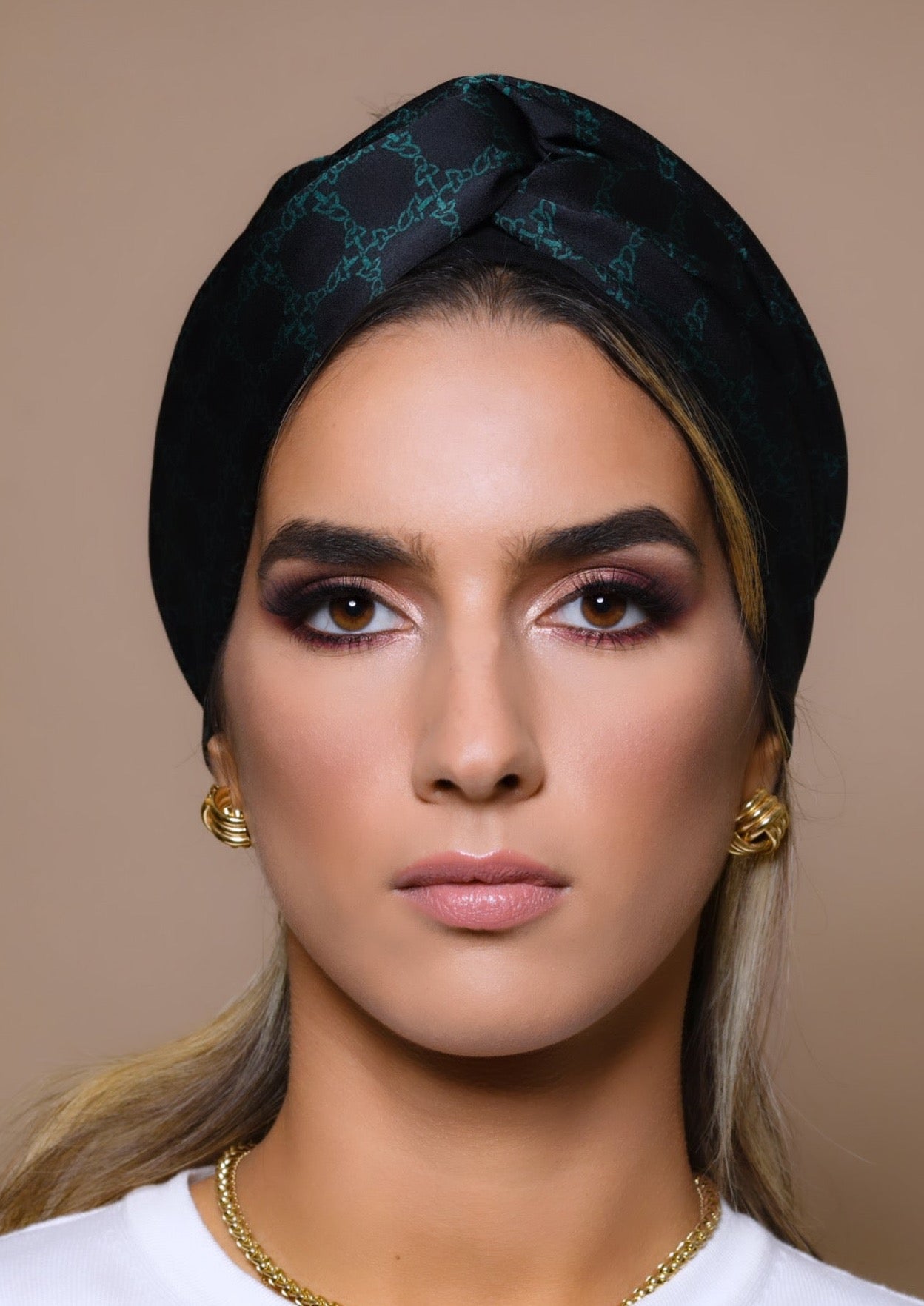 Turban Satin Noir et Vert