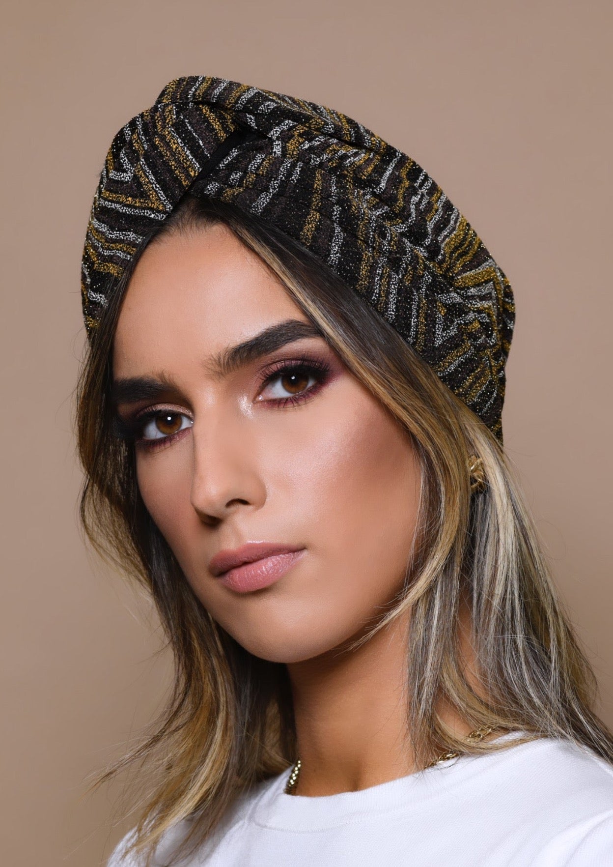 Turban Brillant Marron et Or