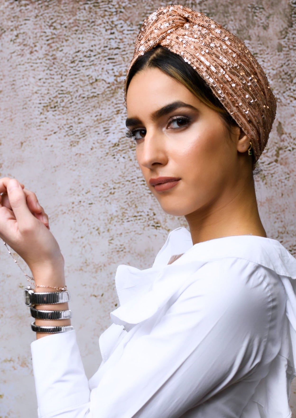 Turban Pailleté Rose Gold