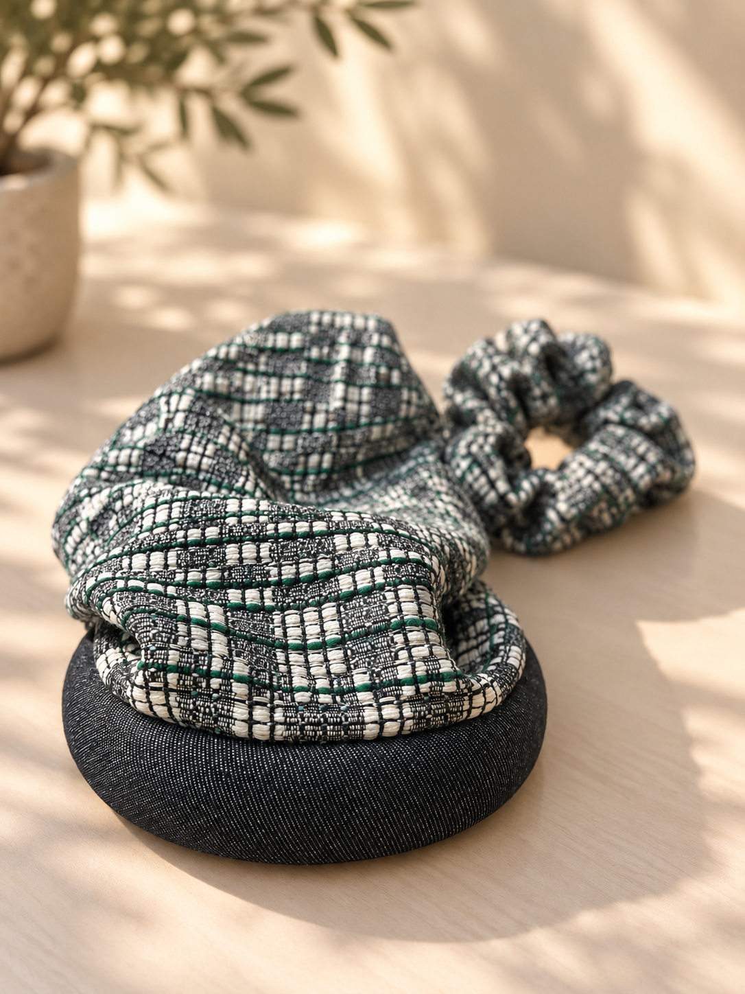Serre-tête Jean Gris filet Tweed Gris et Vert