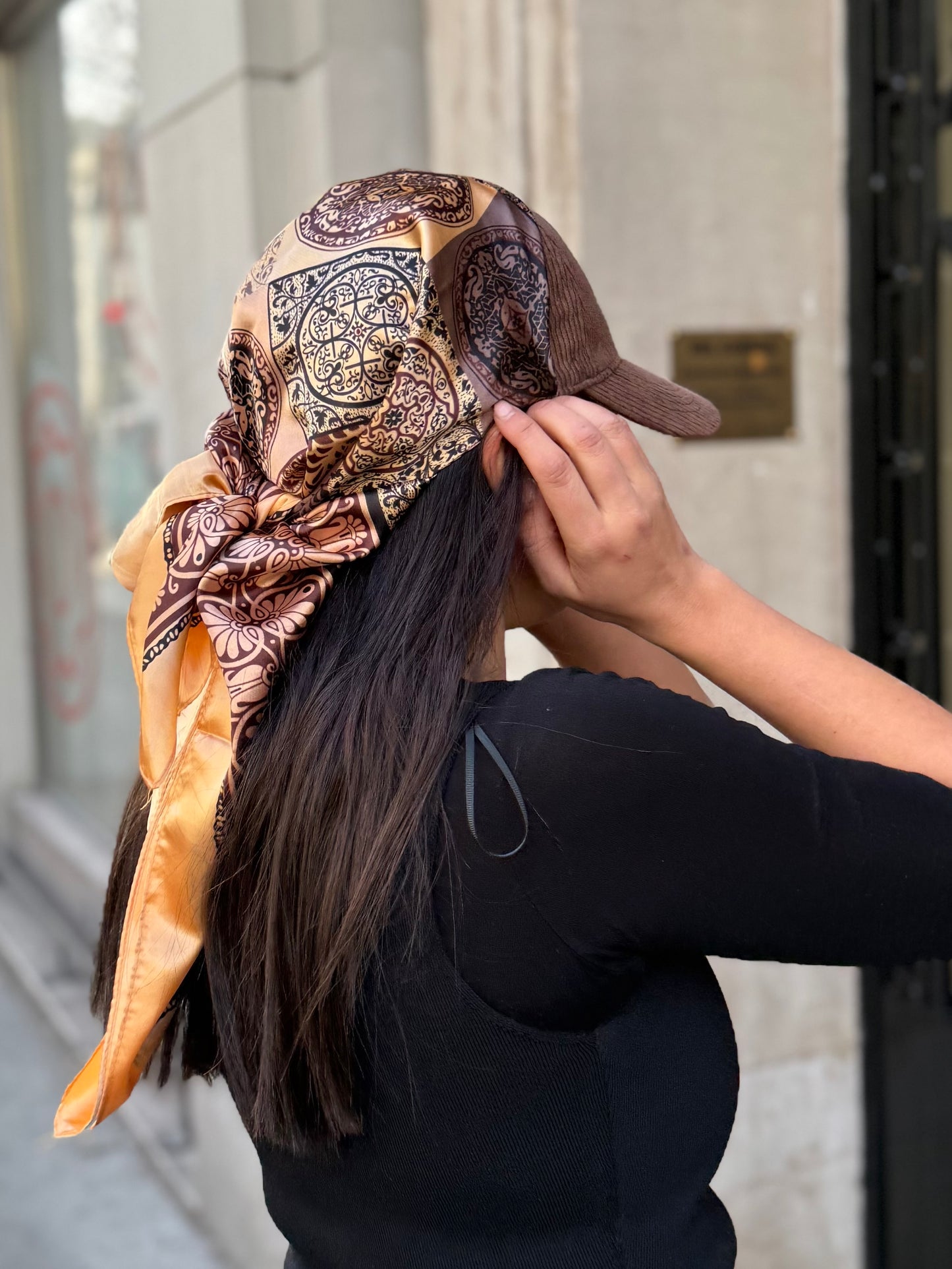 Casquette Foulard marron côtelé