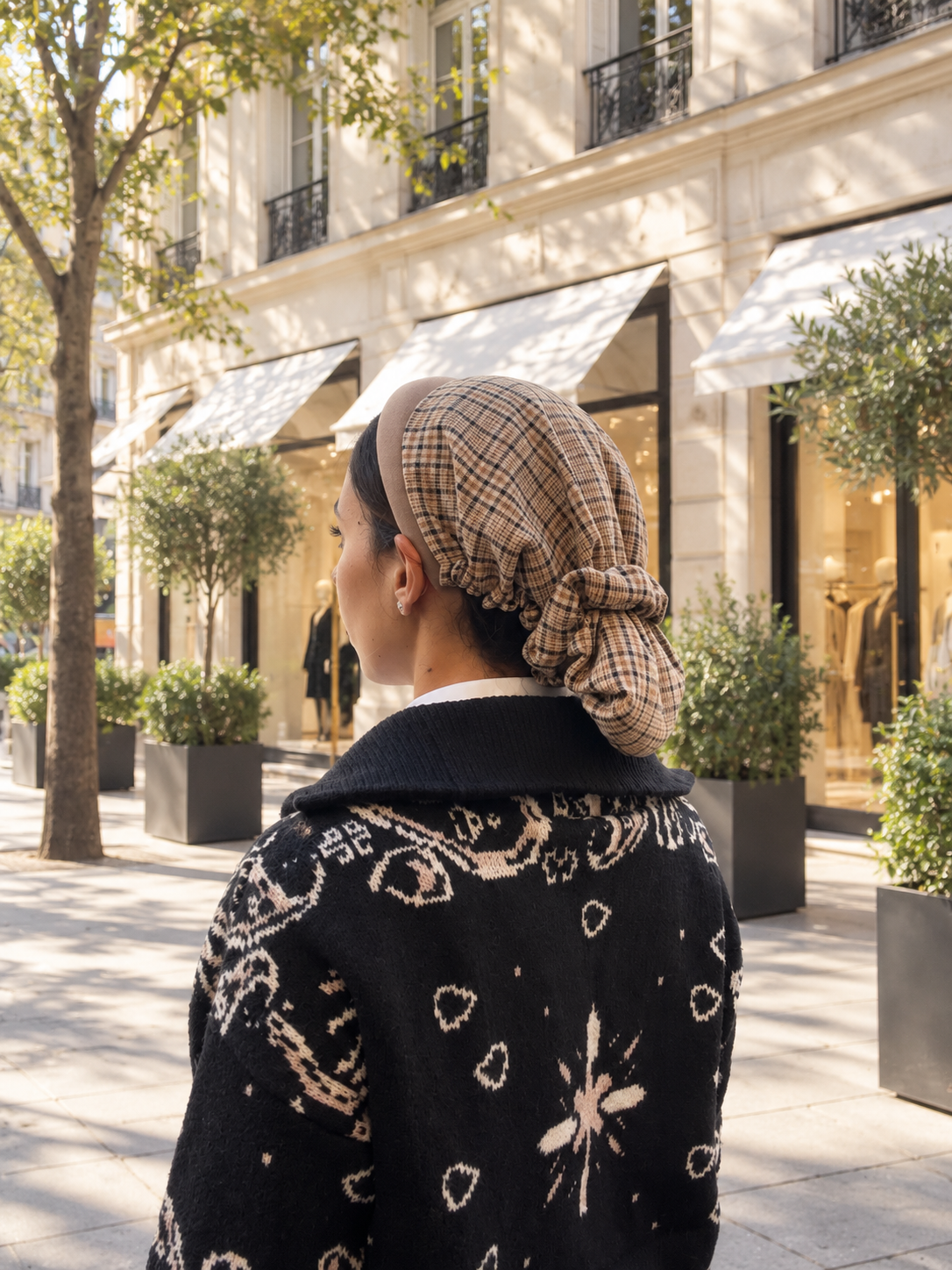 Serre-tête Camel filet Carreau beige et noir