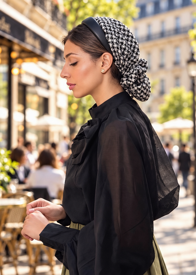 Serre-tête Noir filet Tweed Noir et blanc