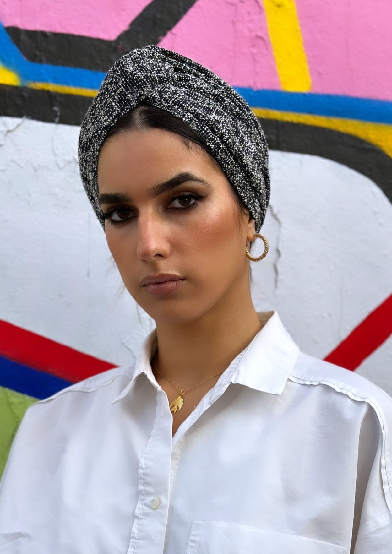 Turban Jacquard Noir et Blanc