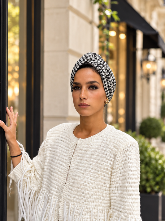 Turban tweed Carreau Noir et Blanc