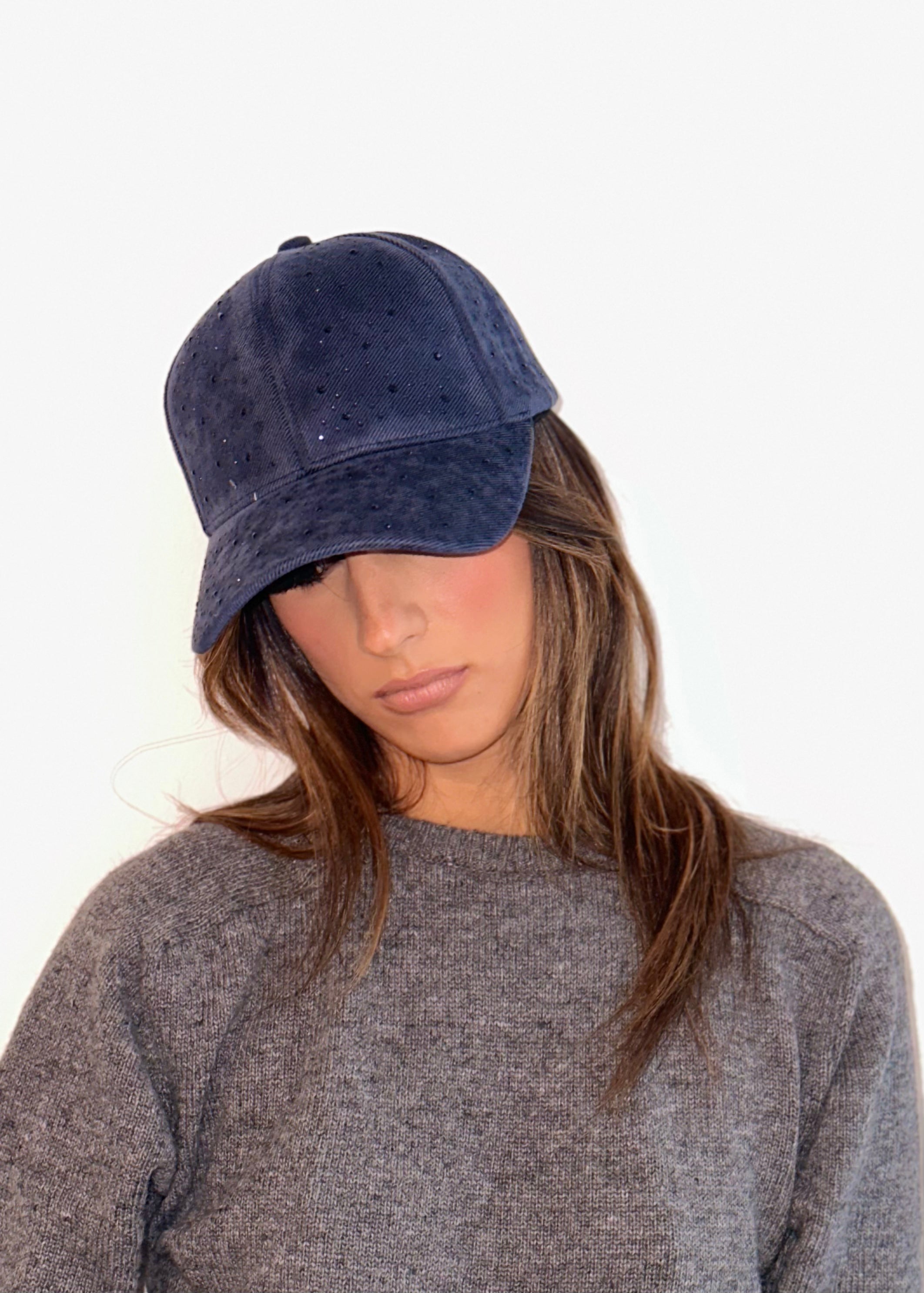 Casquette daim Bleu Strass