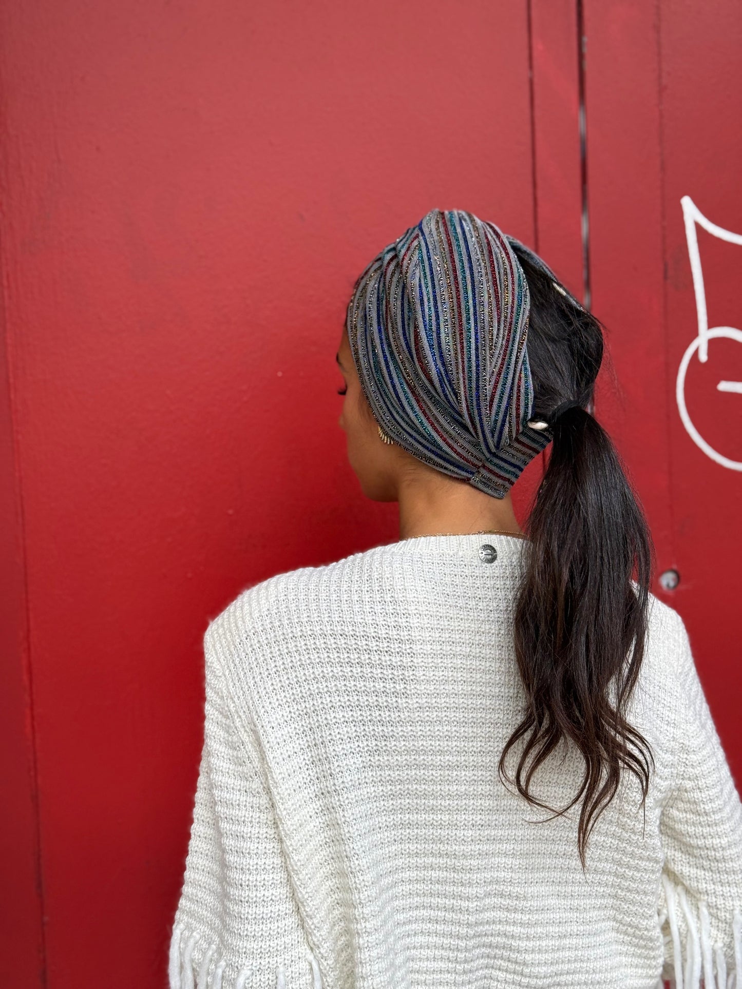 Turban lycra brillant rayure