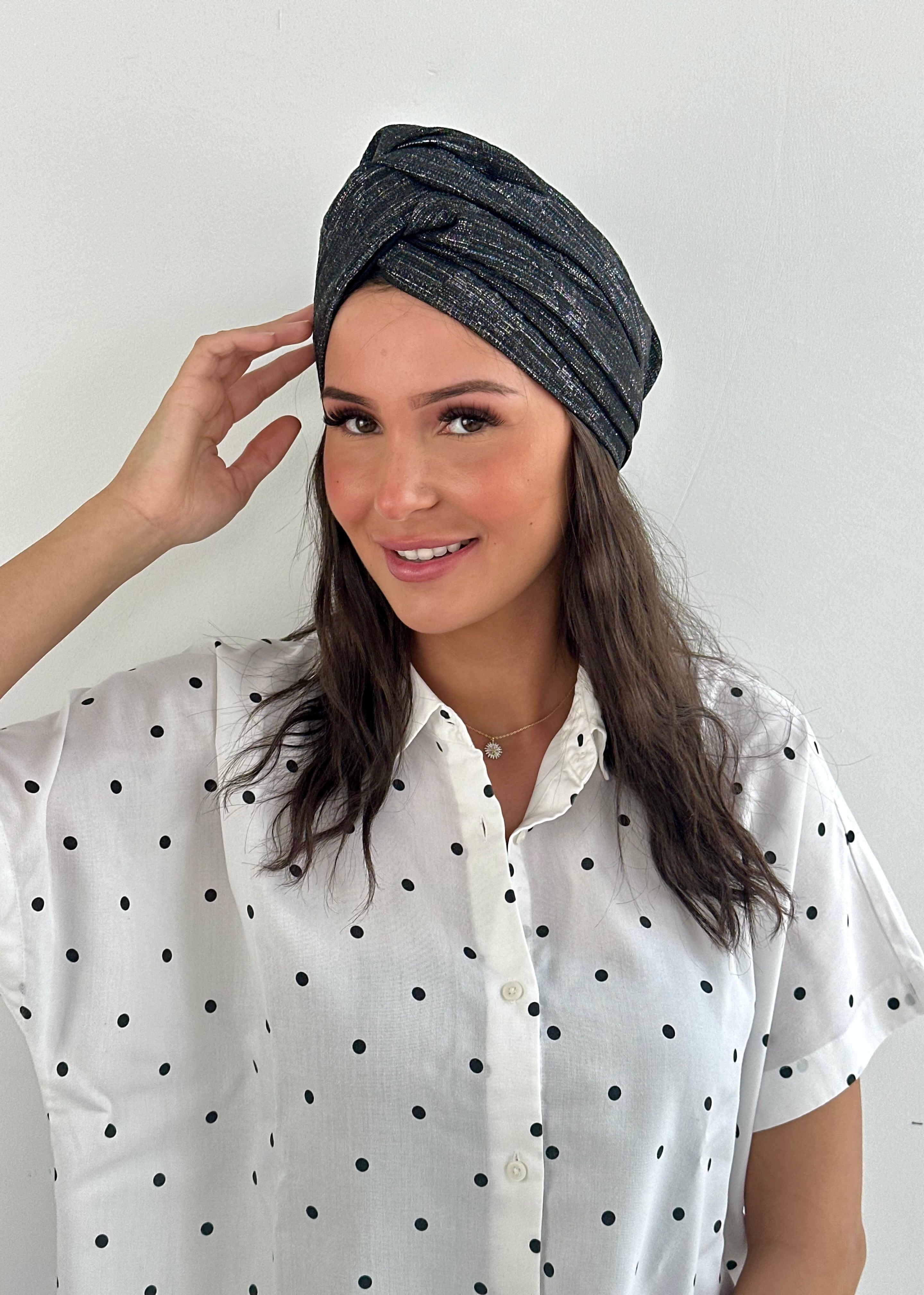 Turban Jacquard Noir argent