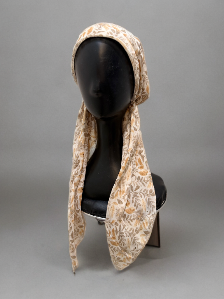 Foulard Pré-noué Beige Feuillage Doré