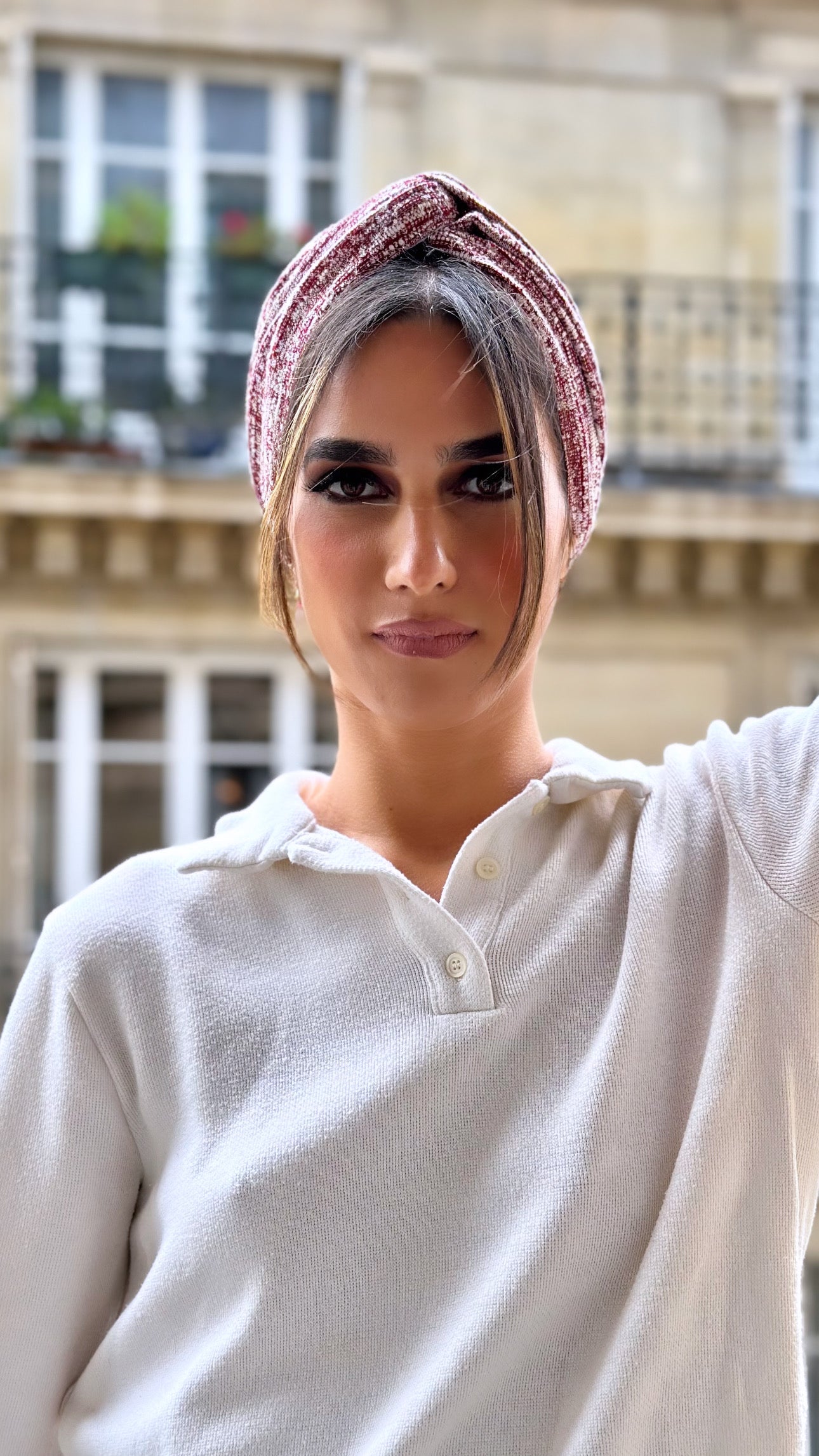 Turban Jacquard Imprimé Écru et Grenade