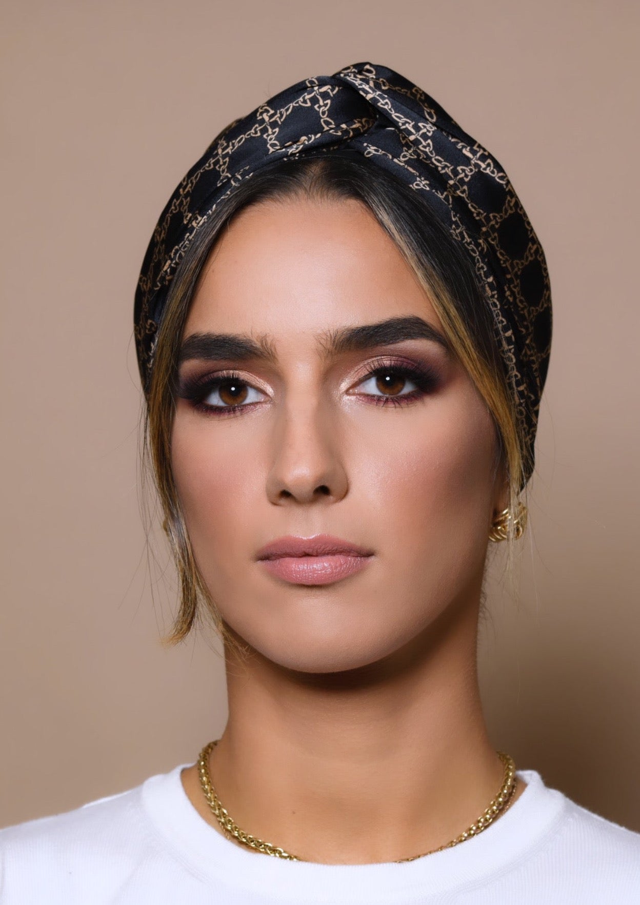 Turban Satin Noir et Beige