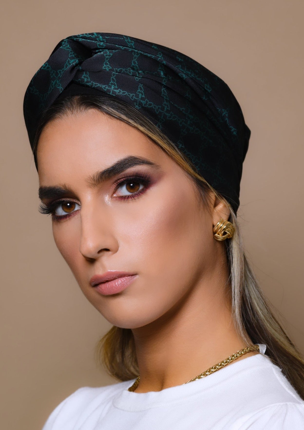 Turban Satin Noir et Vert