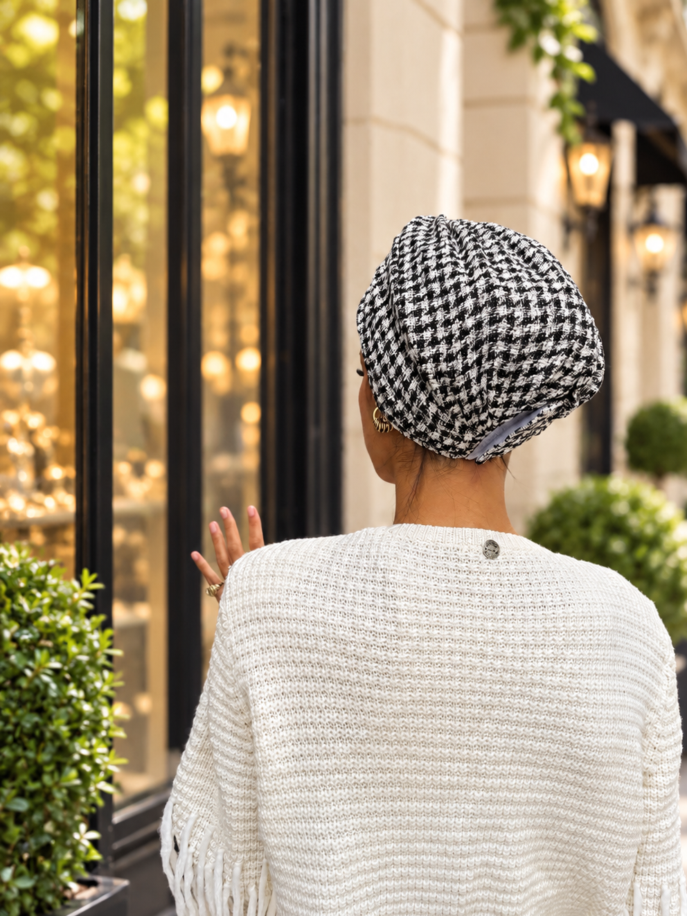 Turban tweed Carreau Noir et Blanc