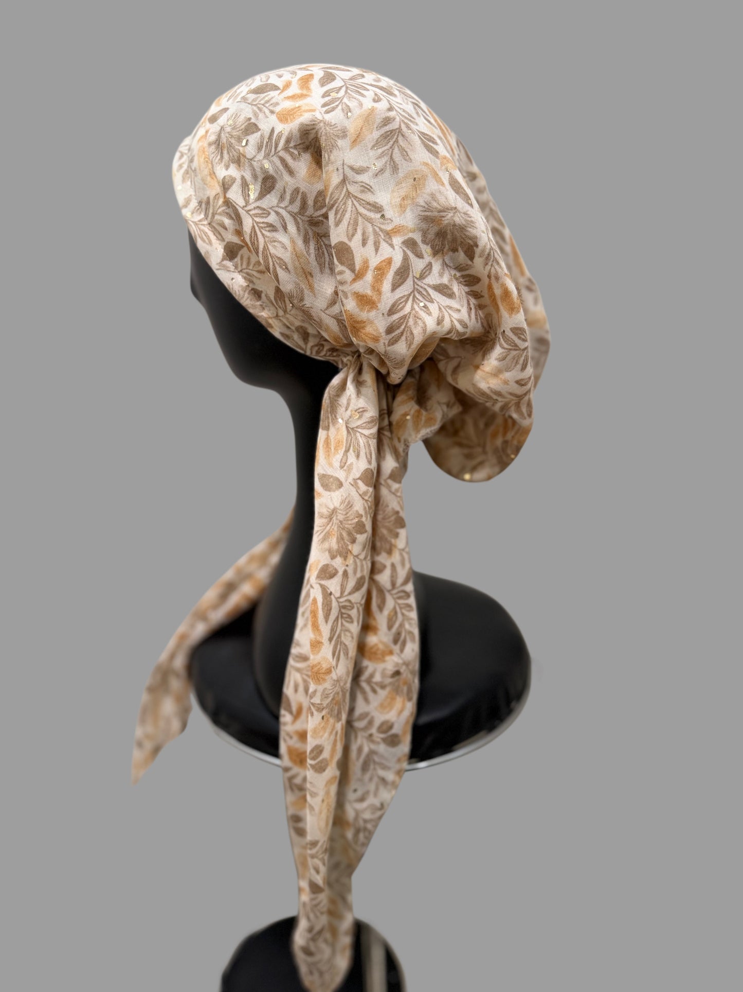 Foulard Pré-noué Beige Feuillage Doré