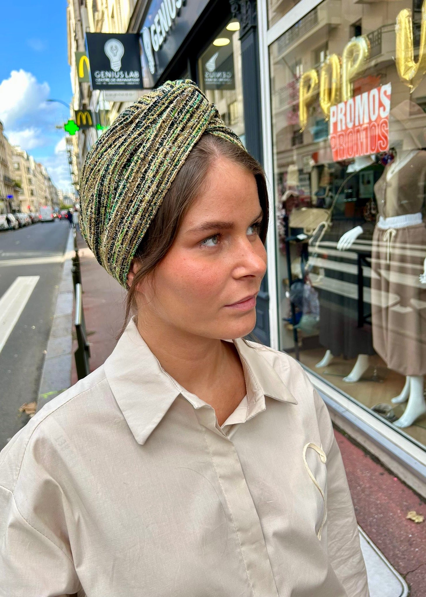 Turban Rayure Vert Jaune