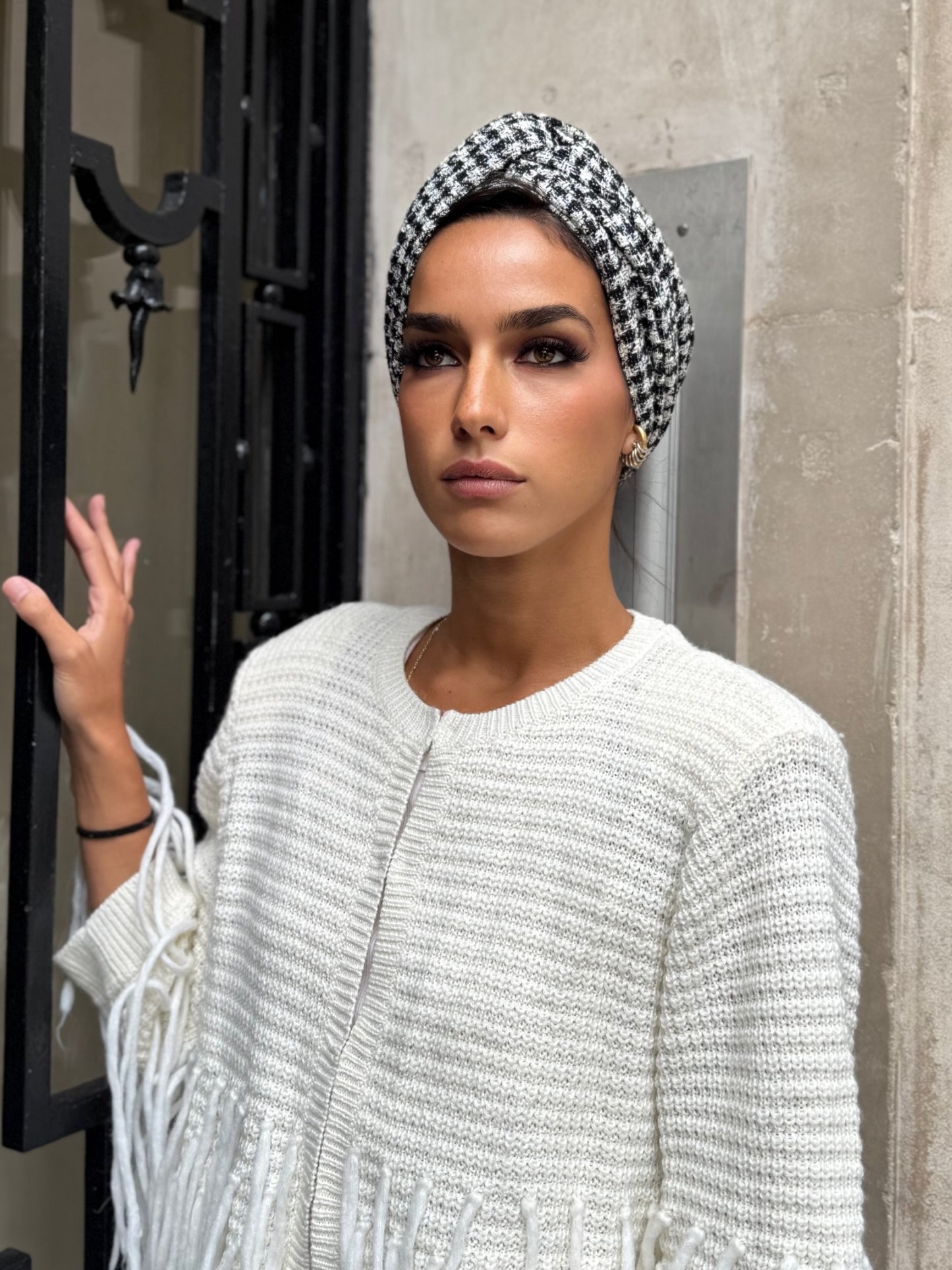 Turban tweed Carreau Noir et Blanc