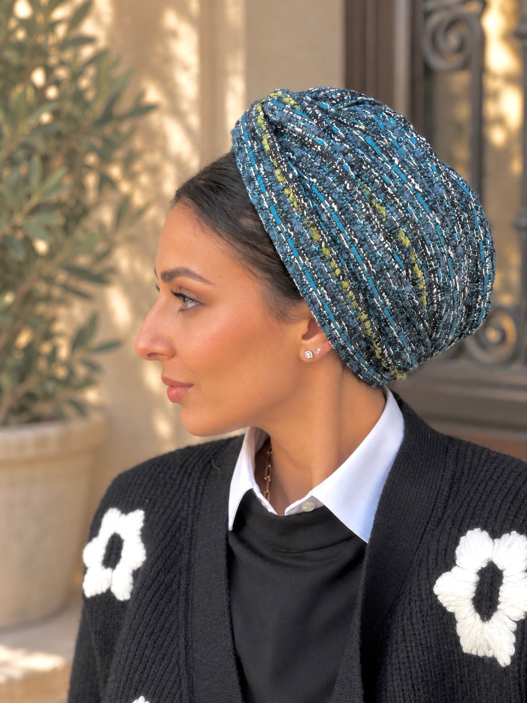 Turban Motif bleu Vert chine