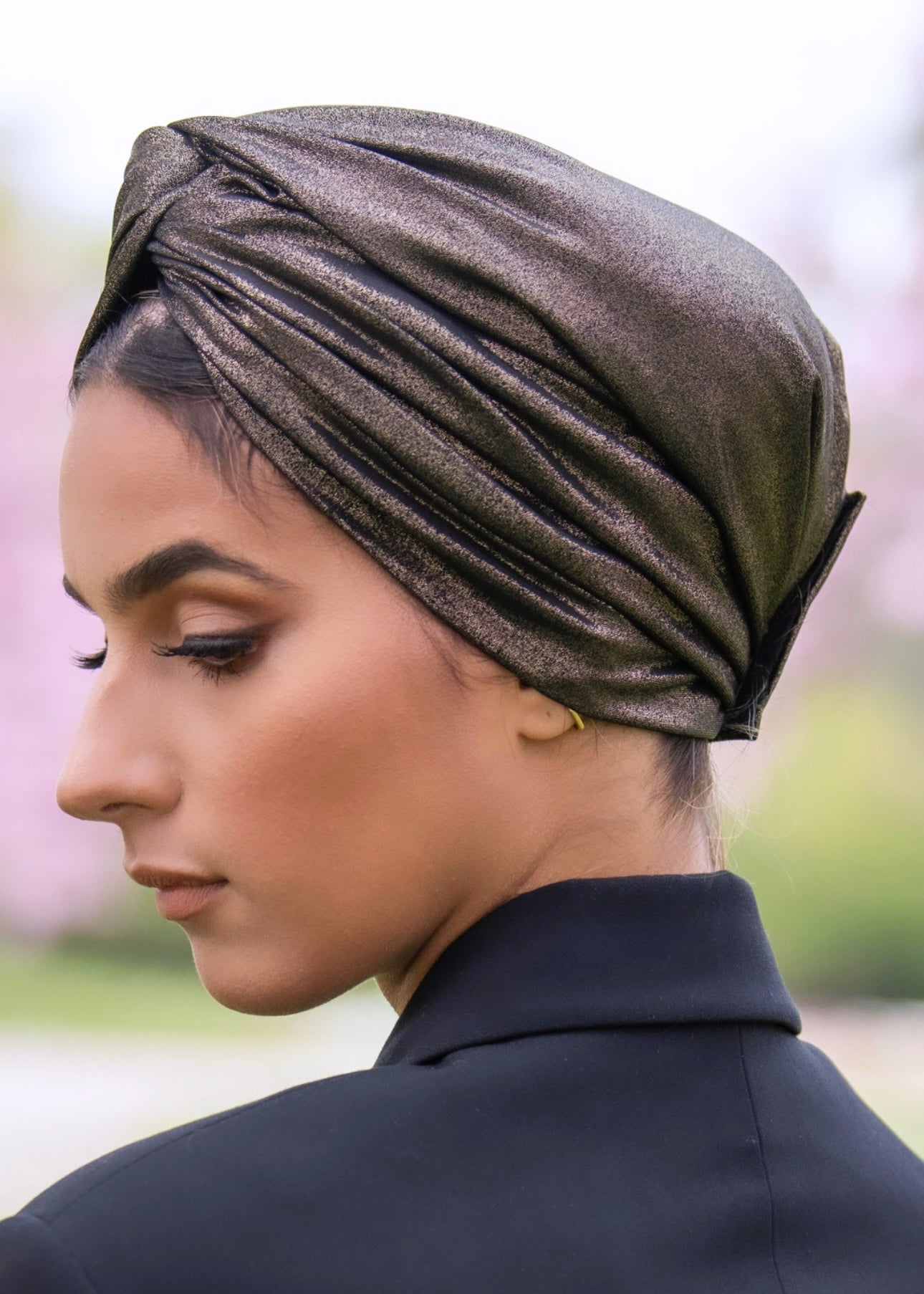 Turban Lycra Noir et Doré