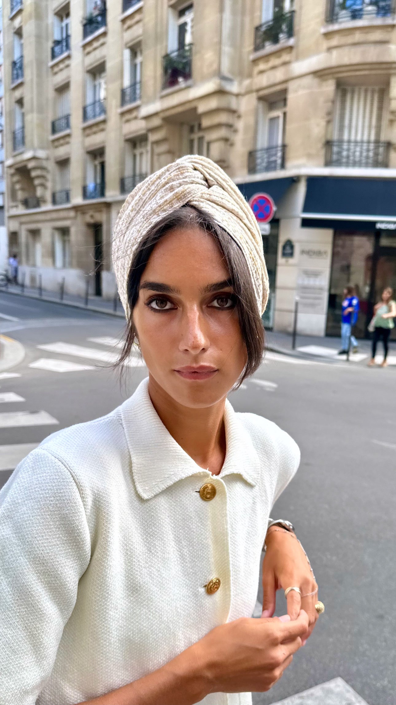 Turban tweed Beige et Écru