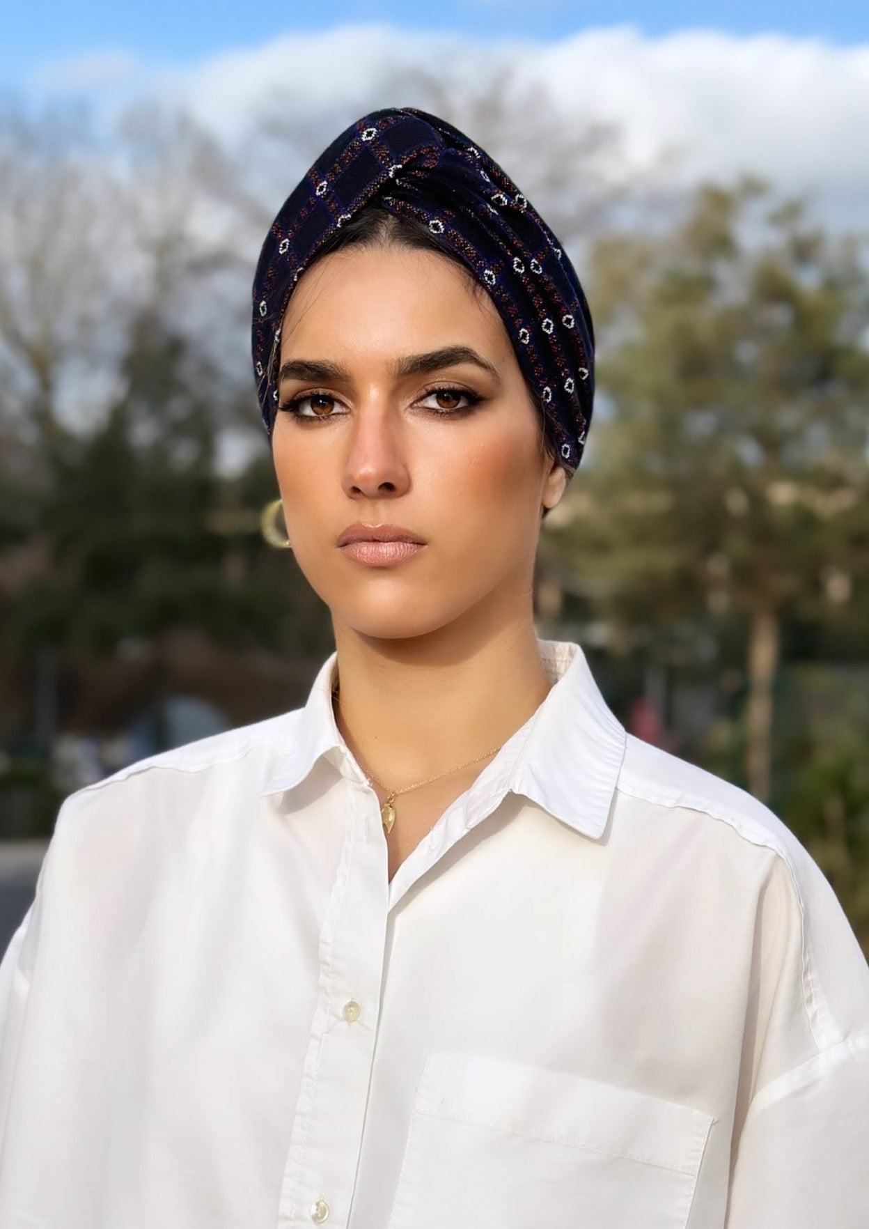 Turban Carreau Bleu Marine et Violet