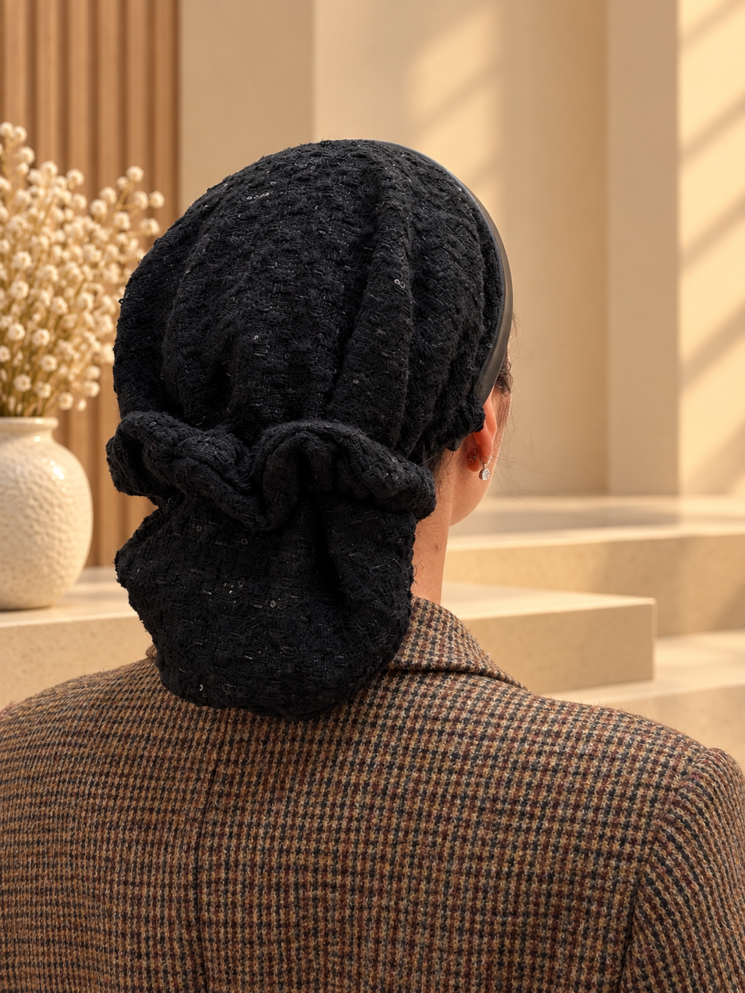 Serre-tête Noir filet Tweed Noir