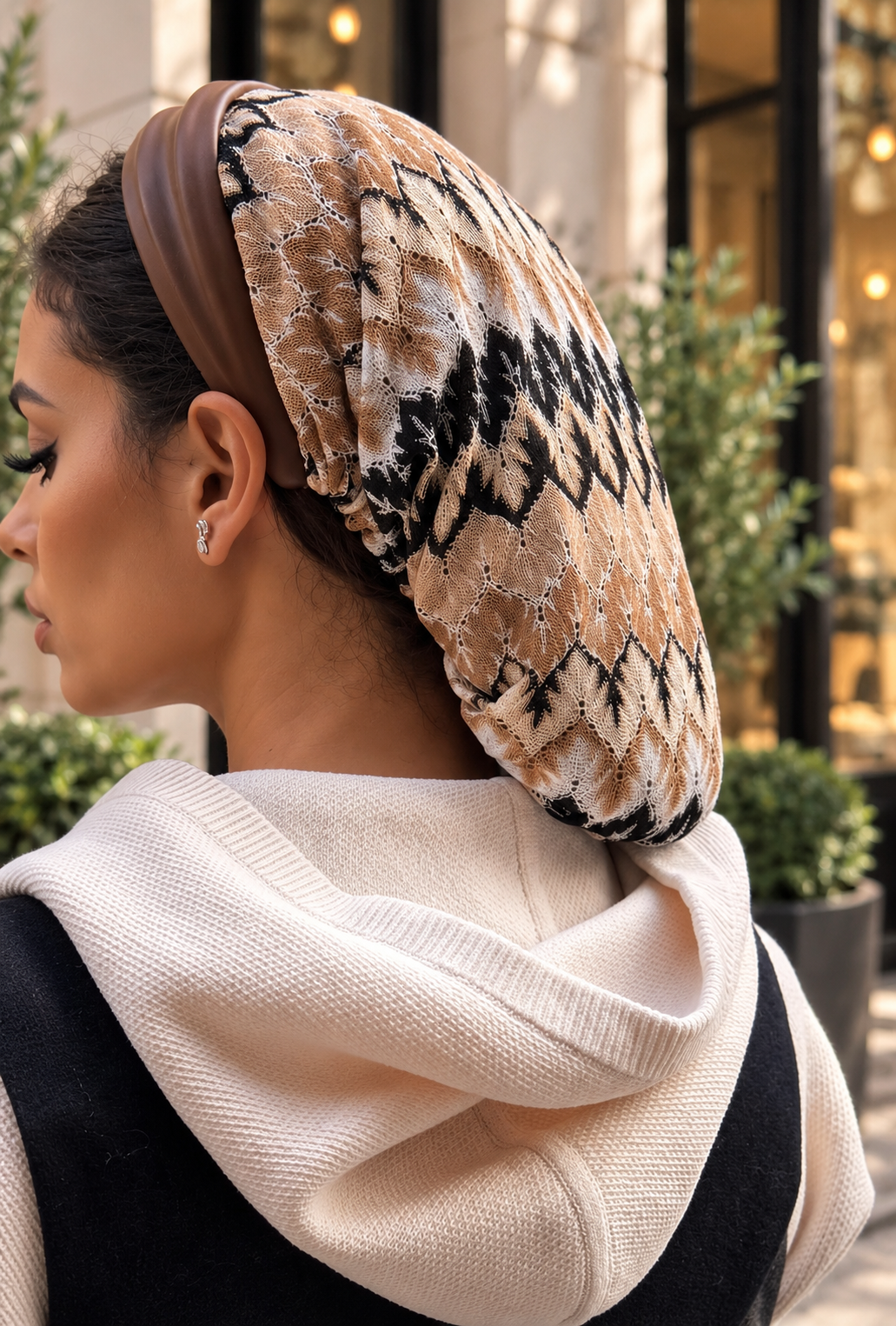 Chloé - Serre-tête filet Beige et Camel