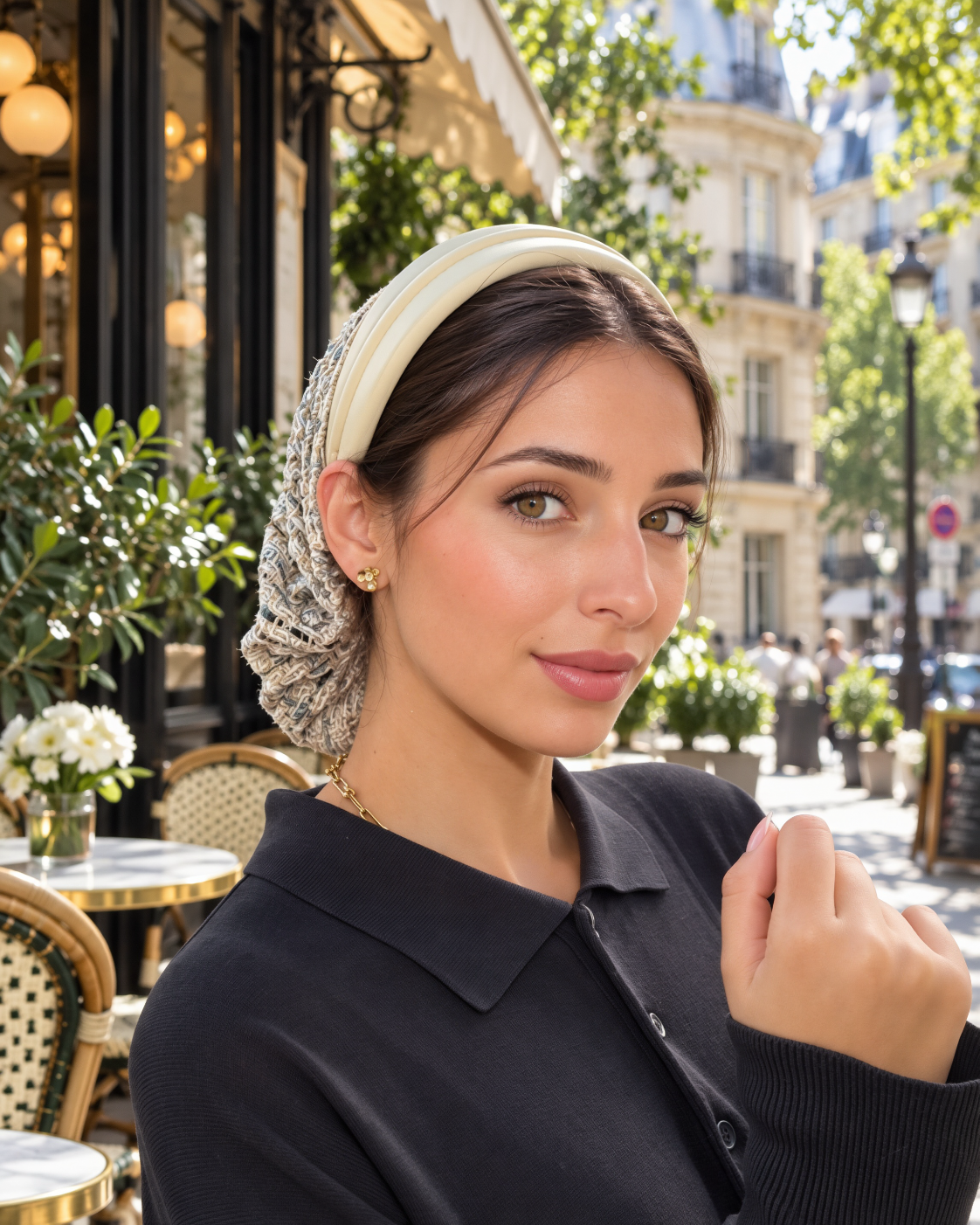 Livia - Serre-tête Écru filet Tweed beige