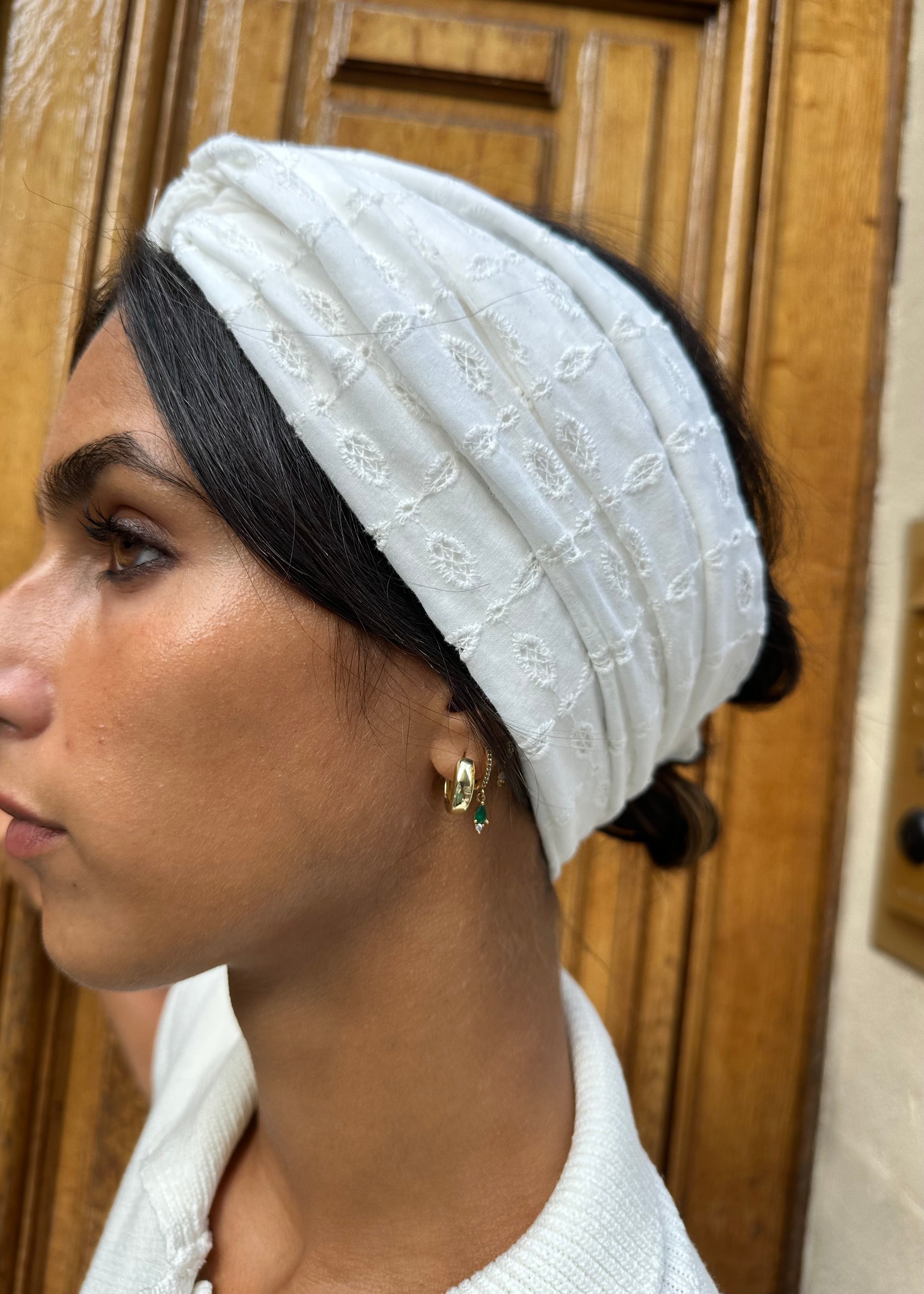 Turban Coton Broderie Ecru