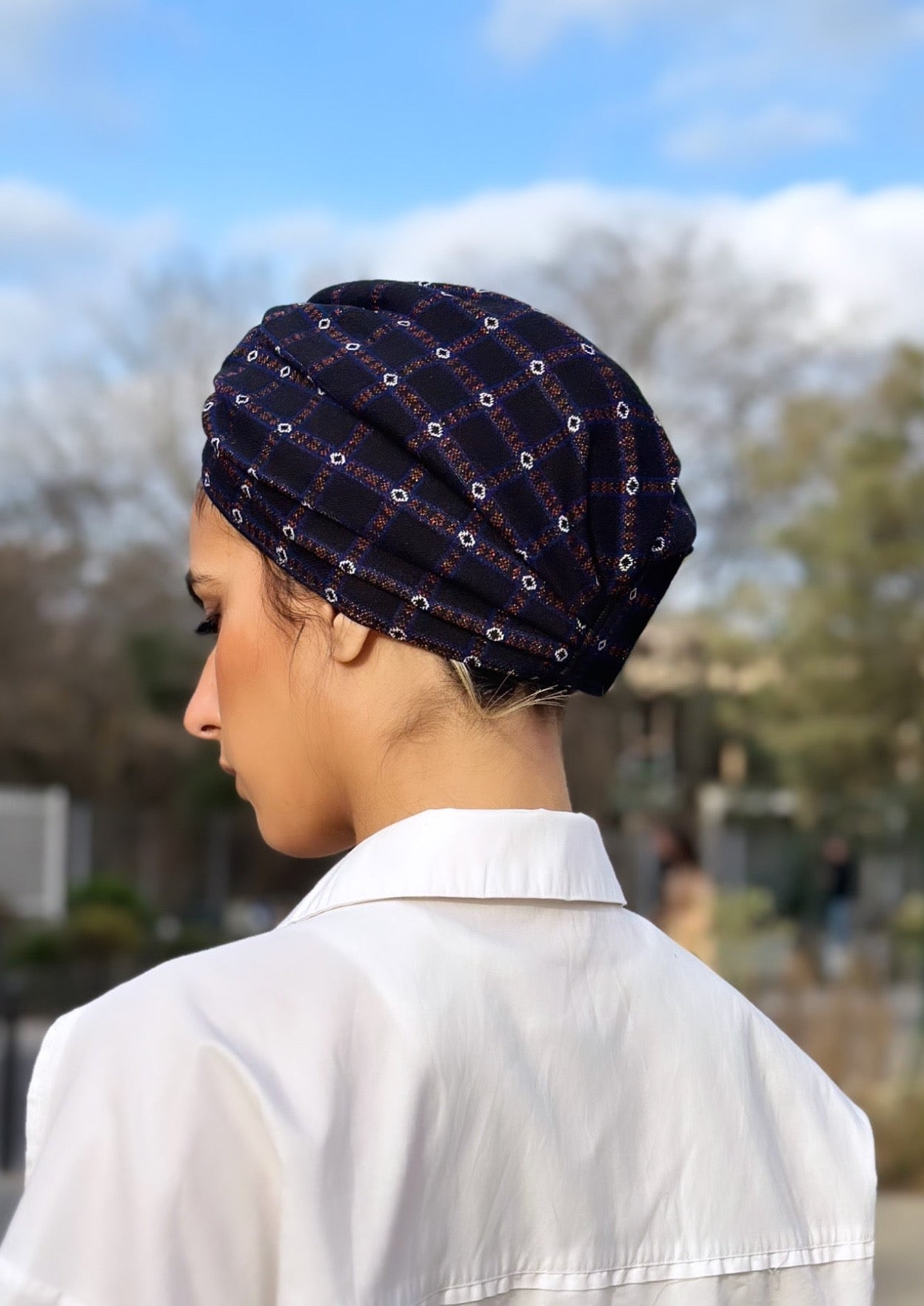 Turban Carreau Bleu Marine et Violet